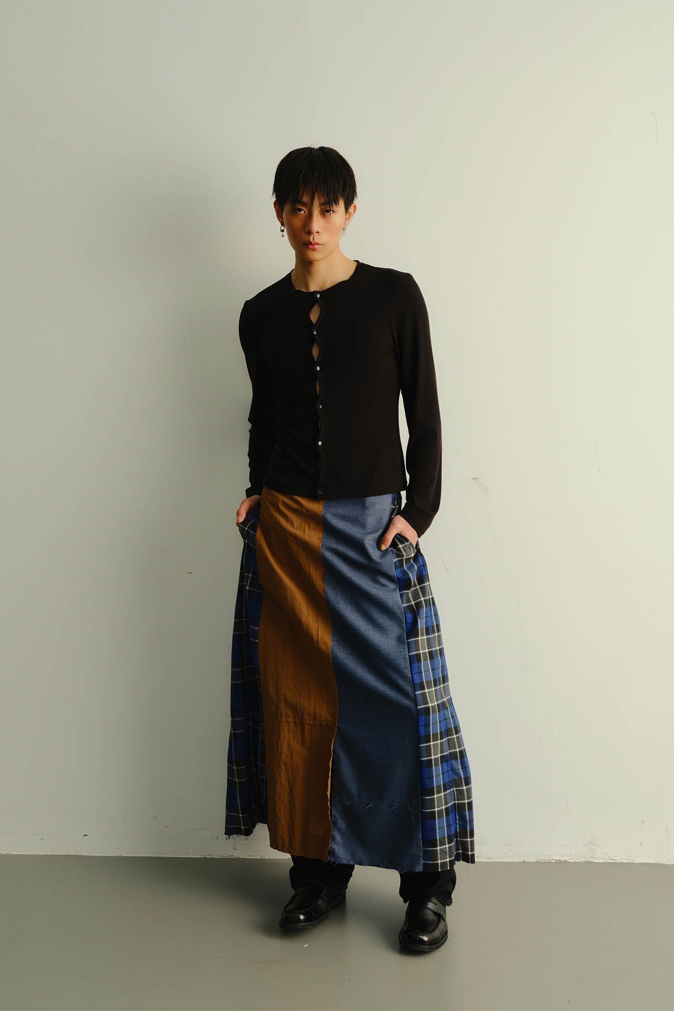 KADAKADA Paneled Reversible Plaid Raw-Edge Maxi Skirt, premium urban and streetwear designers apparel on PROJECTISR.com, KADAKADA