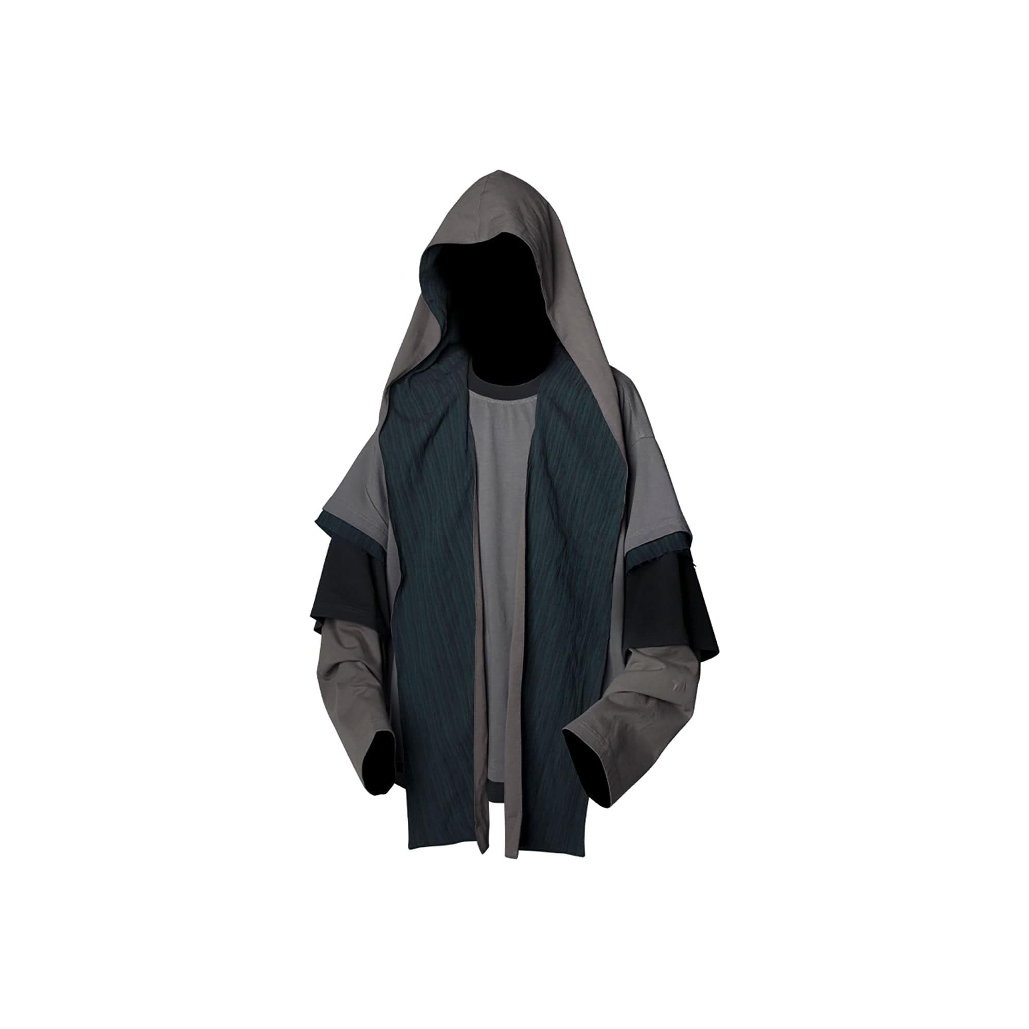 RELABEL Triple-Layer Detachable Striped Hood Long-Sleeve Tee Green, premium urban and streetwear designers apparel on PROJECTISR.com, RELABEL