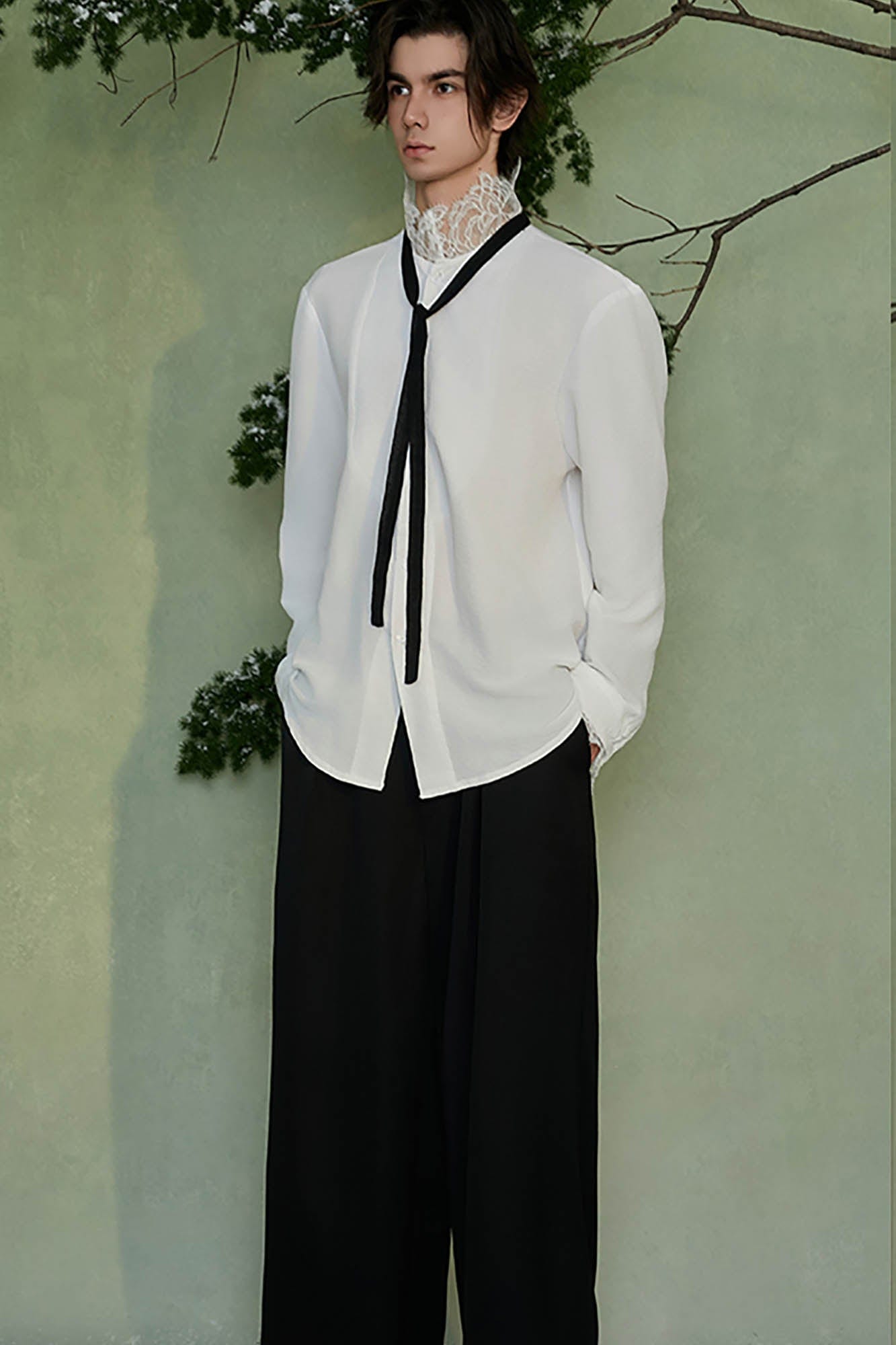 JIECHI Lace Tie Shirt, premium urban and streetwear designers apparel on PROJECTISR.com, JIECHI