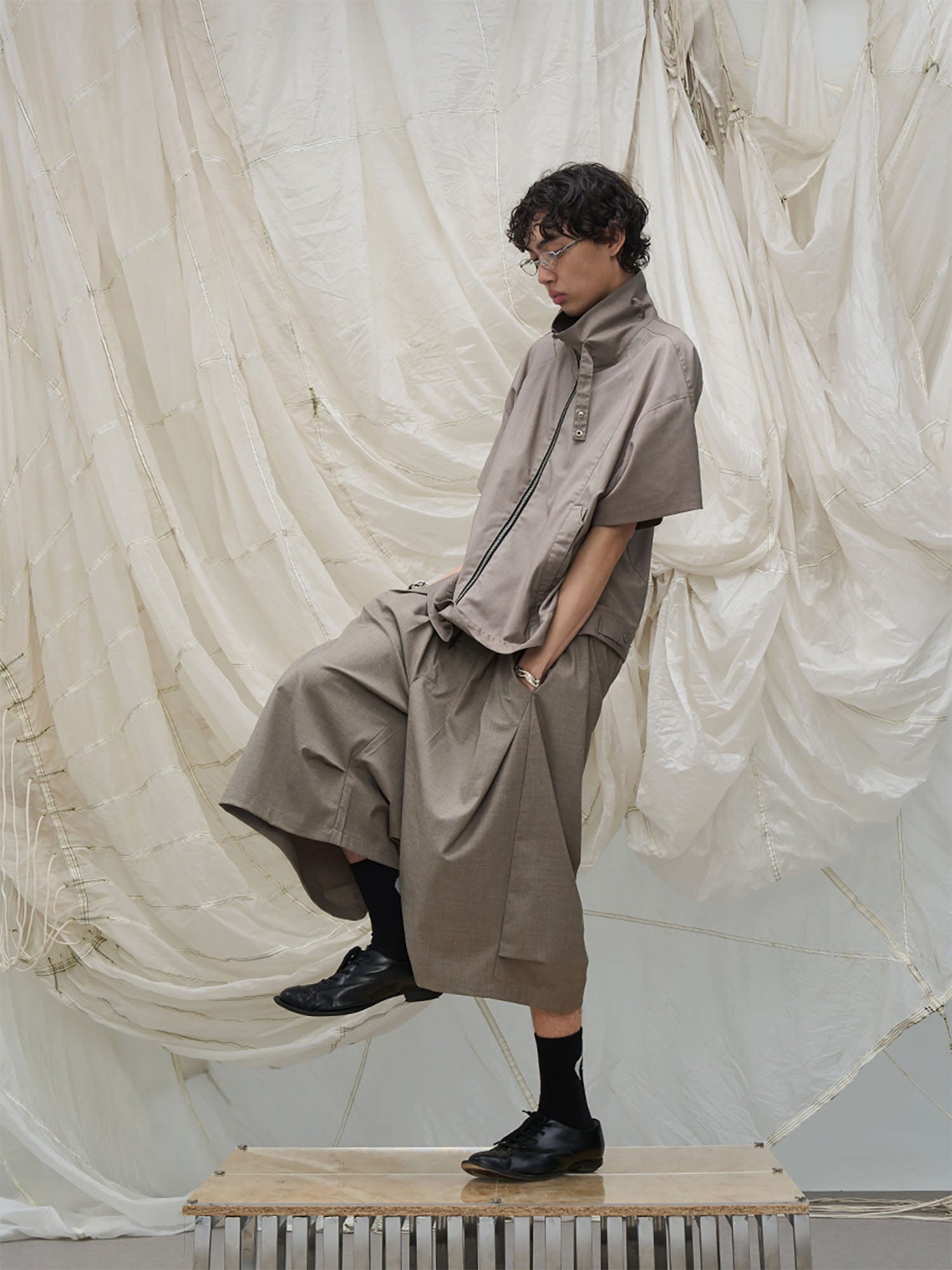 RELABEL Pleated Drape Wide-Leg Shorts, premium urban and streetwear designers apparel on PROJECTISR.com, RELABEL