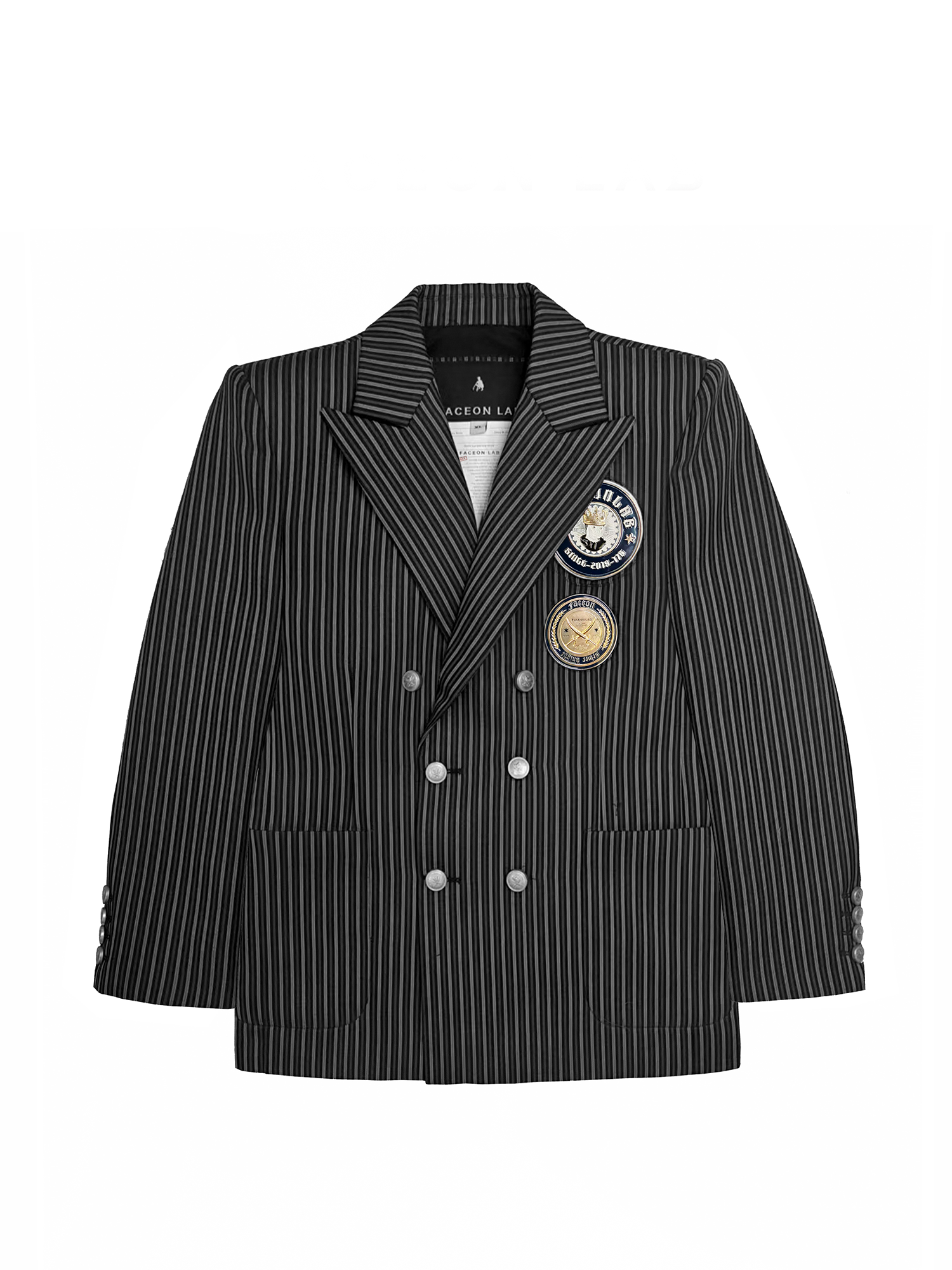 FACEONLAB Stripe Badge-Patch Double-Breasted Jacket