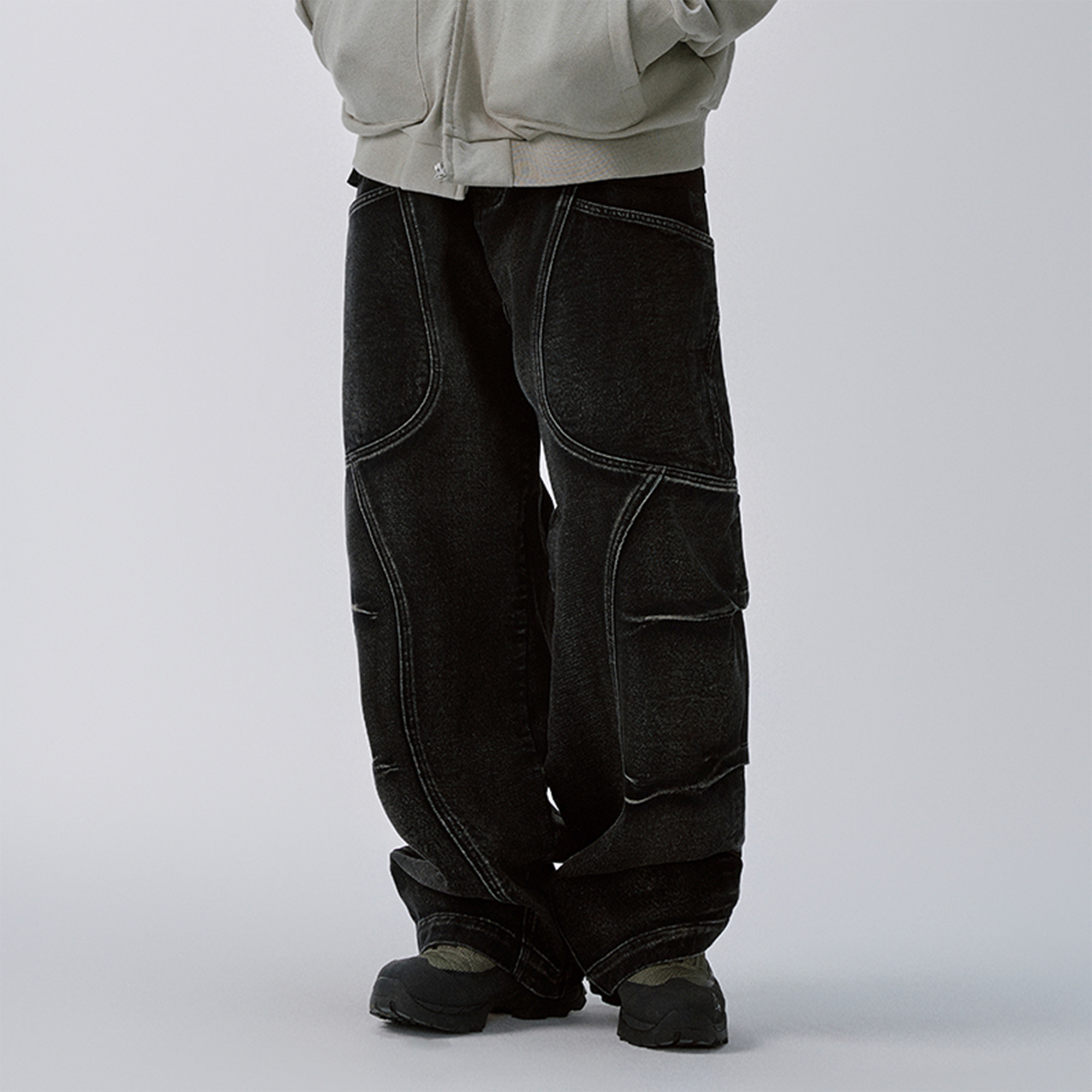 F2CE Washed Deconstructed Oversized Denim Cargo Pants