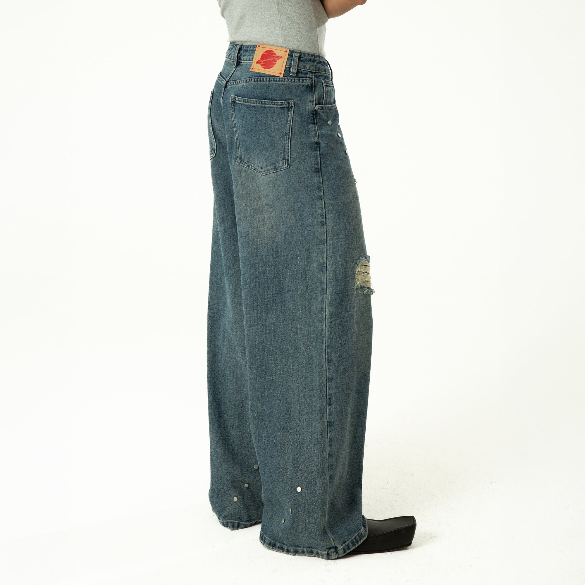 CLP Retro Washed Distressed Rivet Jeans, premium urban and streetwear designers apparel on PROJECTISR.com, CLP