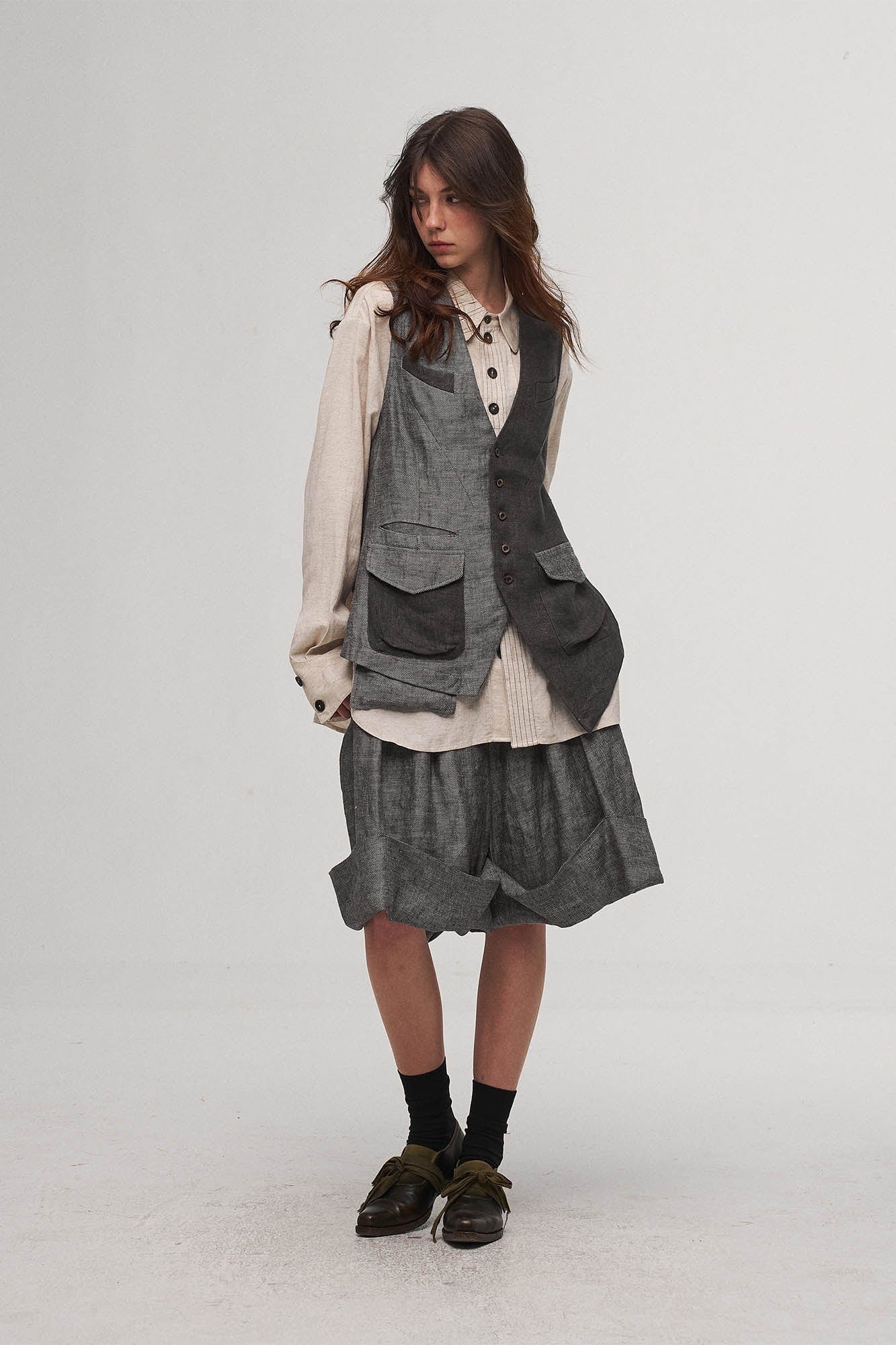ILNya Nieternite Nifutur Asymmetrical Panelled Contrast Back-Tie Vest Gray, premium urban and streetwear designers apparel on PROJECTISR.com, ILNya Nieternite Nifutur