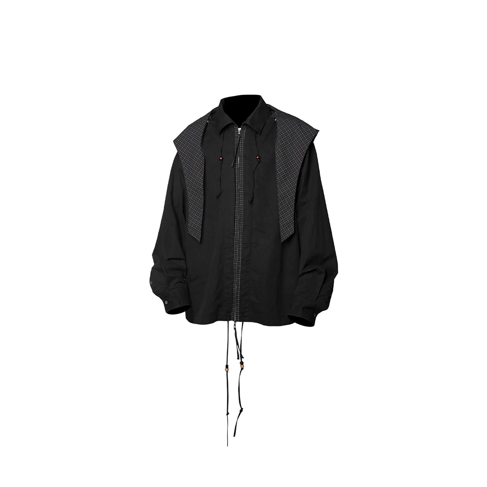 RELABEL Detachable Hood Beaded Ruched Shirt Black, premium urban and streetwear designers apparel on PROJECTISR.com, RELABEL