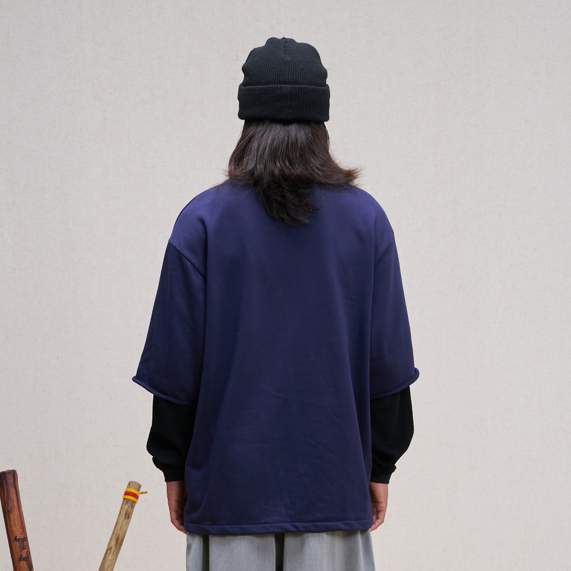 UNLIMITED MOTE Waffle Sleeve Layered Drawstring Hem Sweatshirt