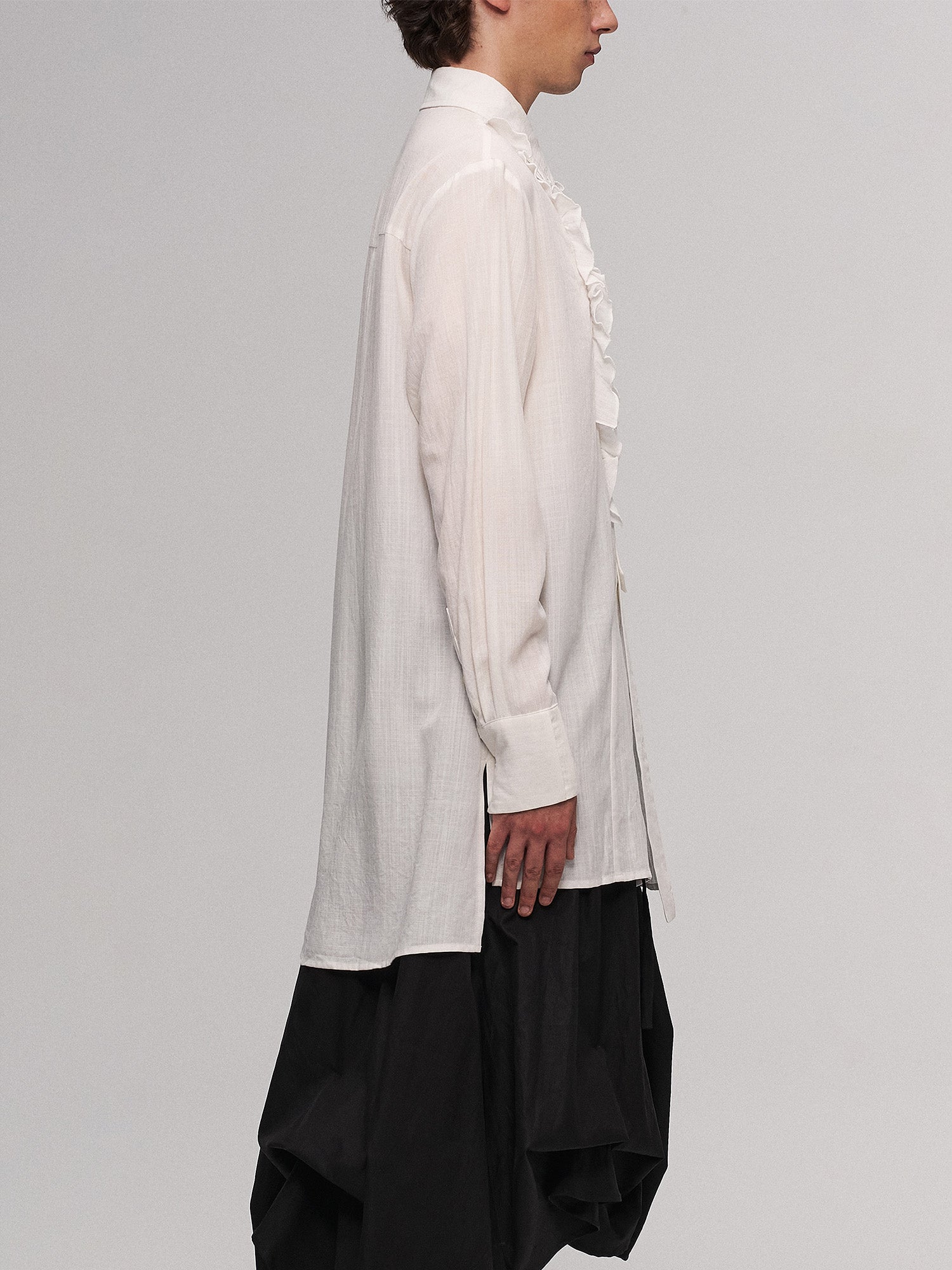 ILNya Nieternite Nifutur Sheer Ruffle Front Long Shirt