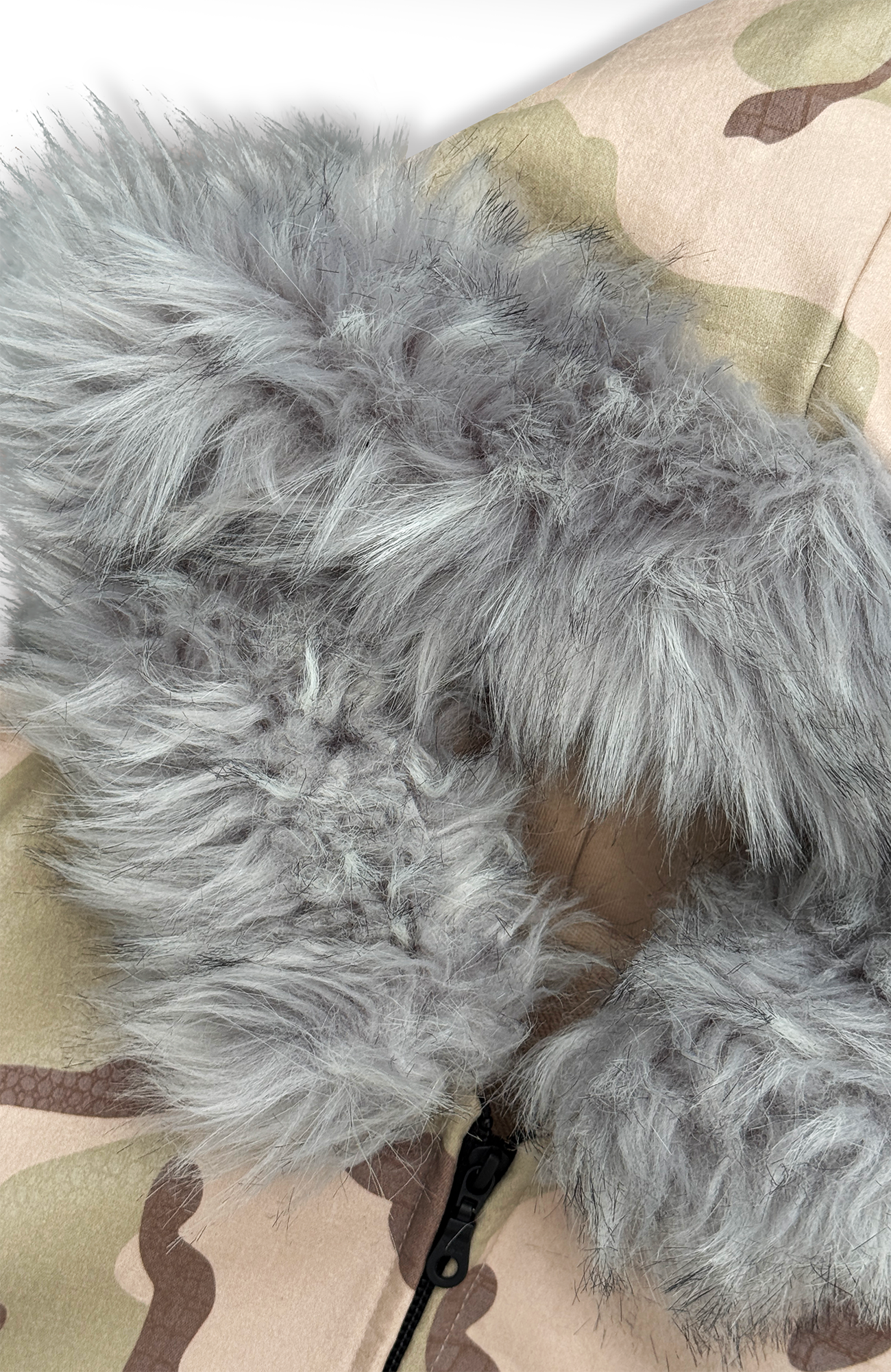 TECNINEGROUP Camo Waxed Faux Fur Hooded Jacket