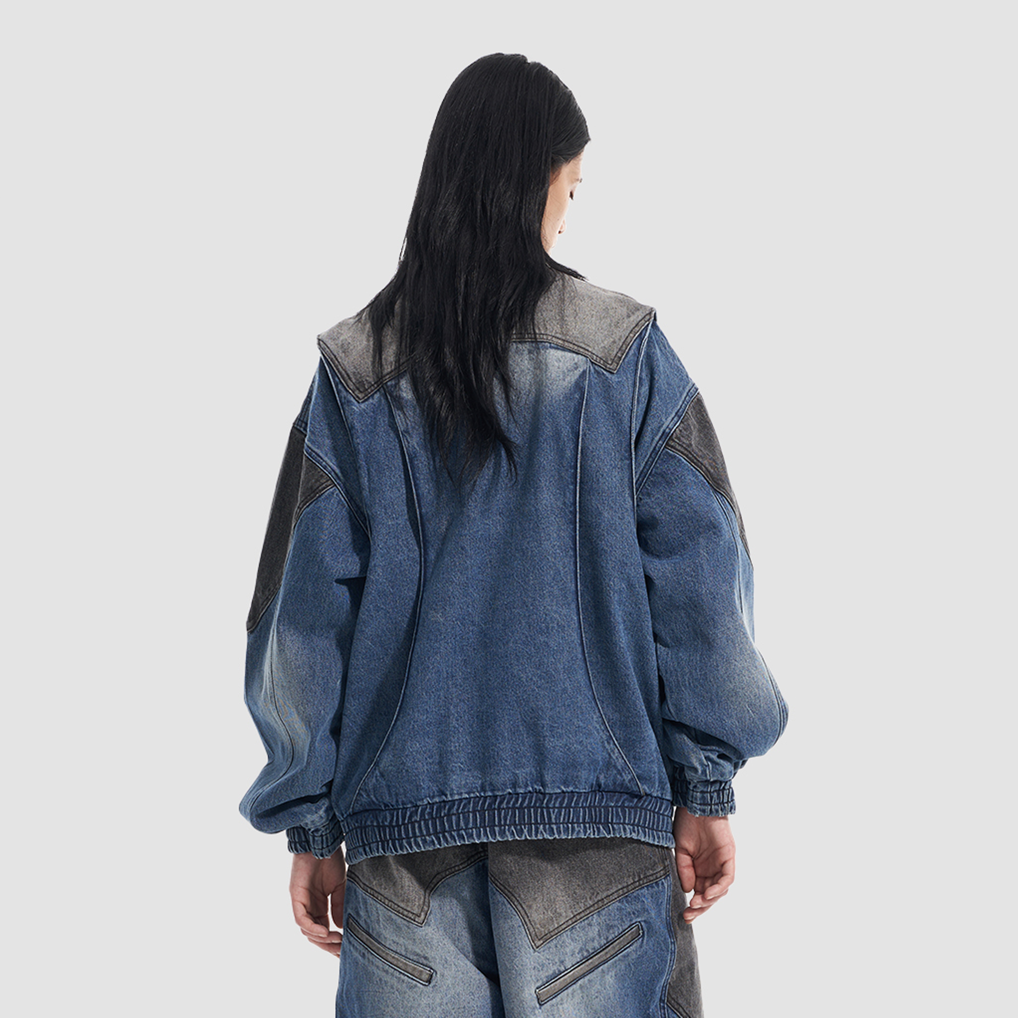 VANN VALRENCE Faded-Wash Paneled Denim Jacket