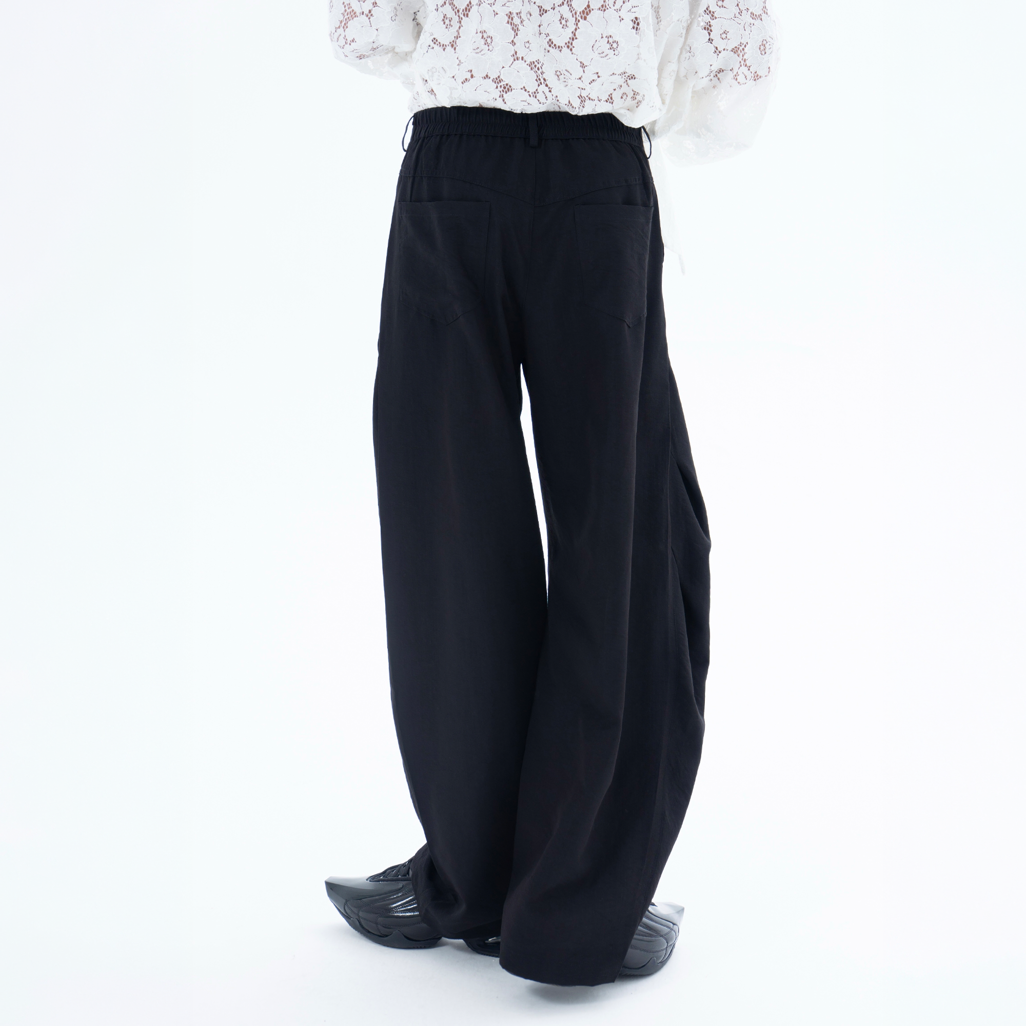 CLP Draped Elastic-Waist Curved Trousers