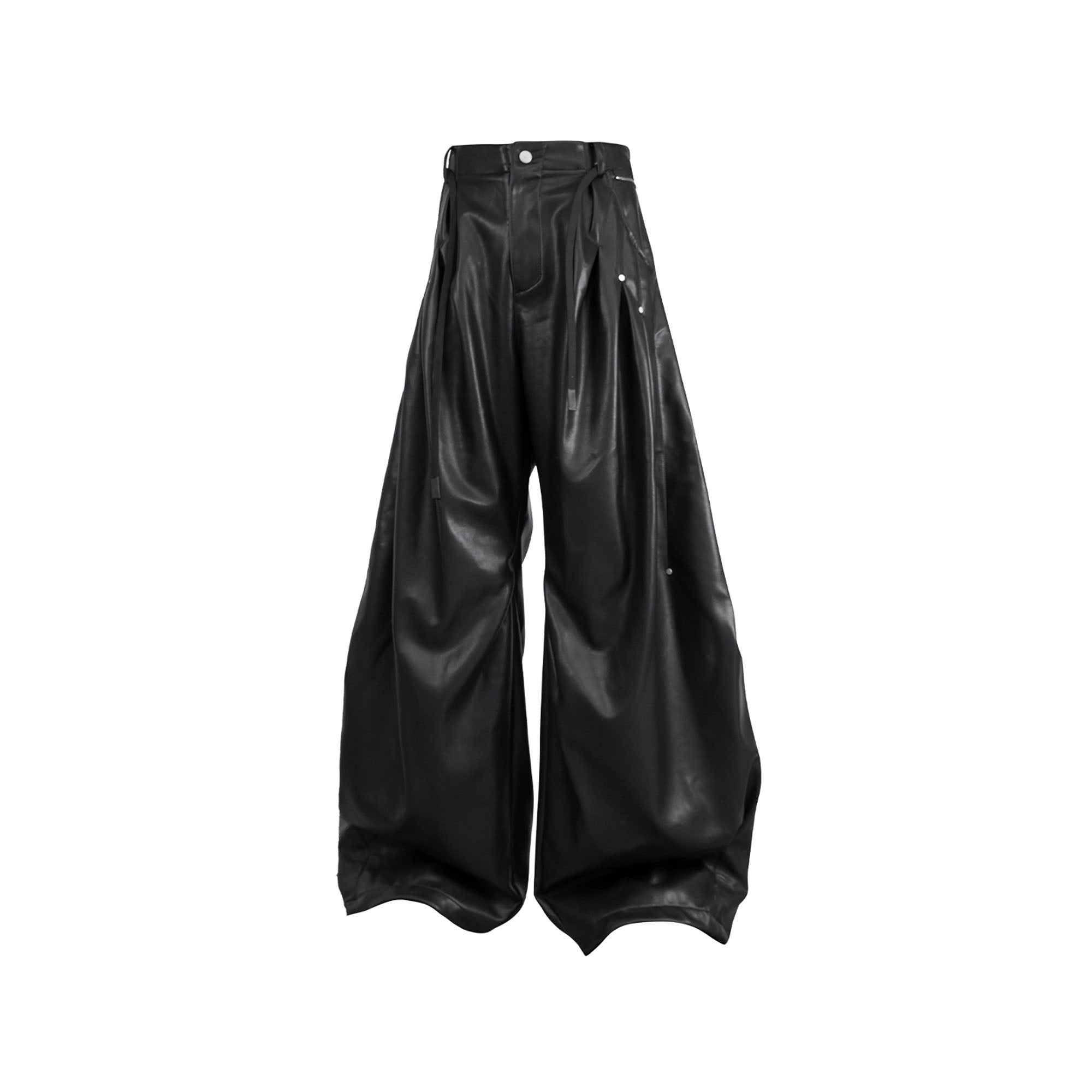 RELABEL Pleated Rivet Oversized PU Pants, premium urban and streetwear designers apparel on PROJECTISR.com, RELABEL