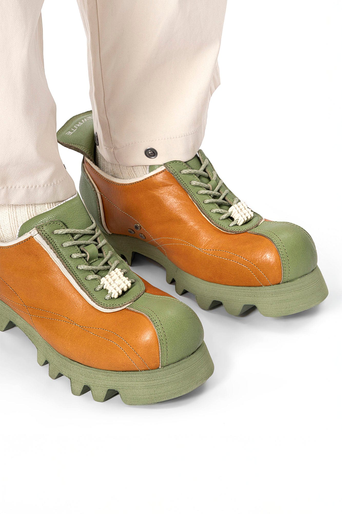 REWRITE Contrast Jagged Sole Leather Derby Shoes, premium urban and streetwear designers apparel on PROJECTISR.com, REWRITE