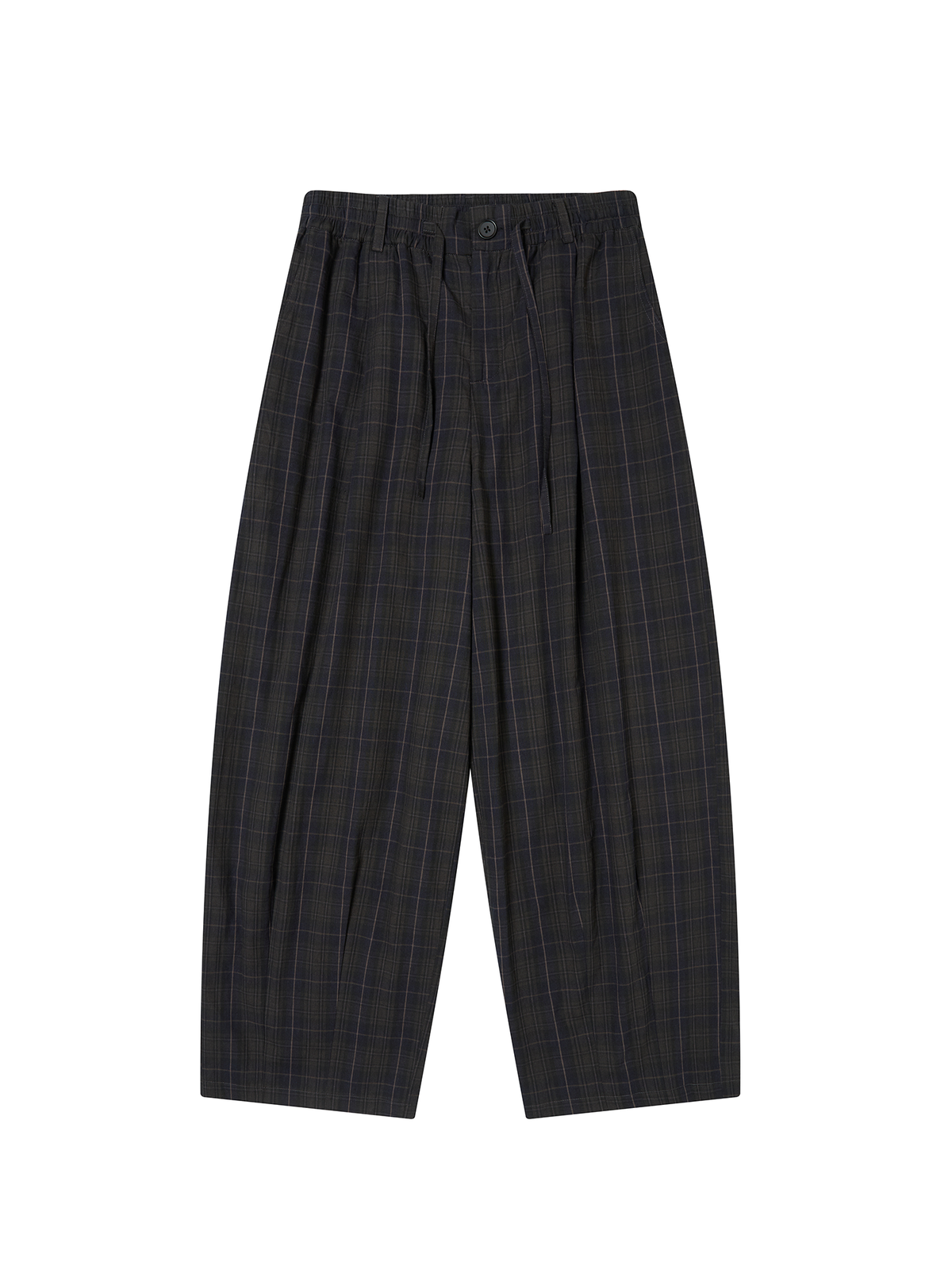 TGNS Plaid Pleated Wide-Leg Trousers