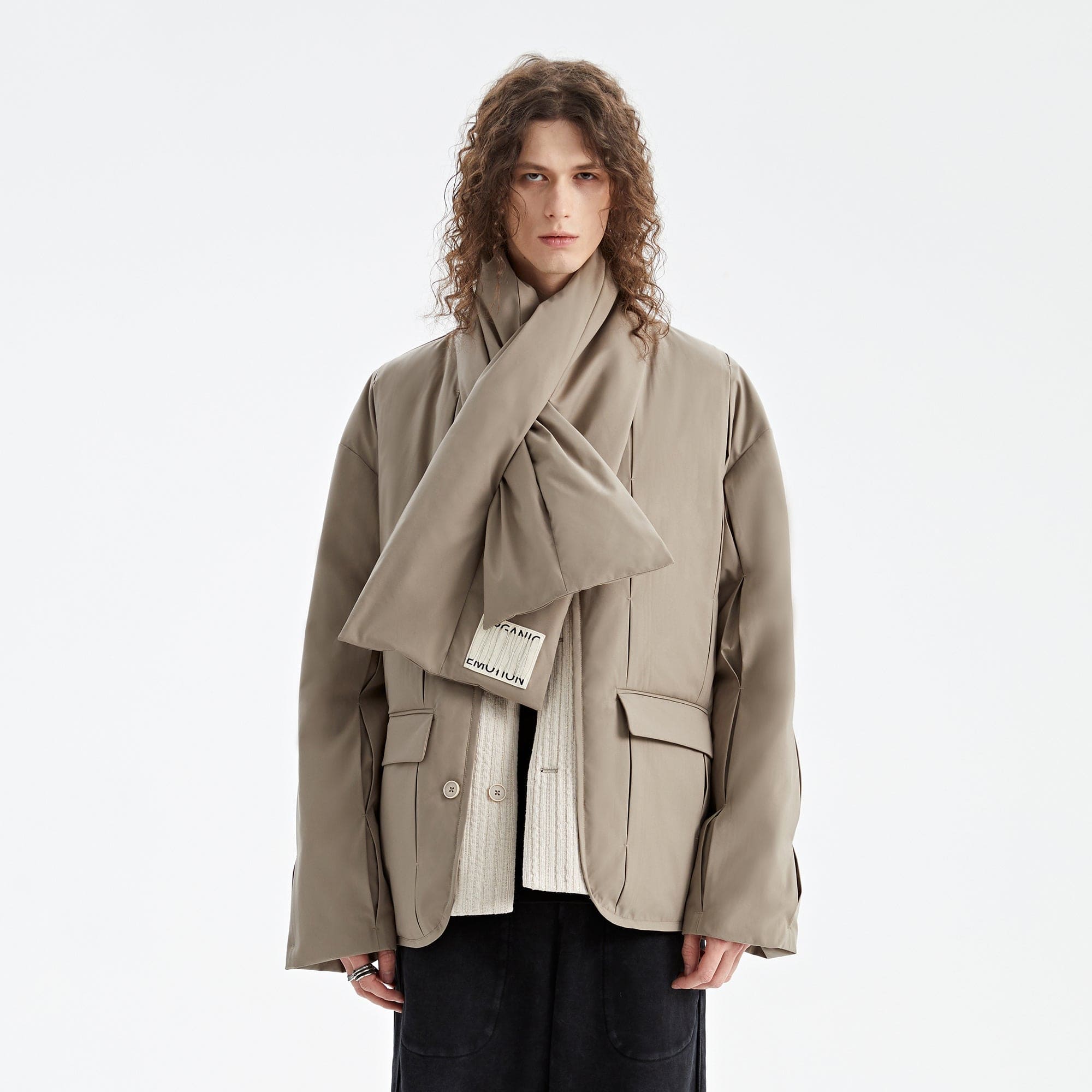 ORGANIC EMOTION Spliced Waterproof Duck Down Scarf Jacket, premium urban and streetwear designers apparel on PROJECTISR.com, ORGANIC EMOTION