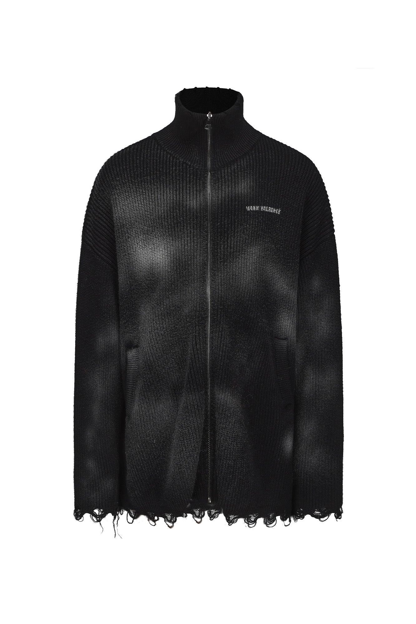 VANN VALRENCE Distressed Ombre Zip-Up Cardigan