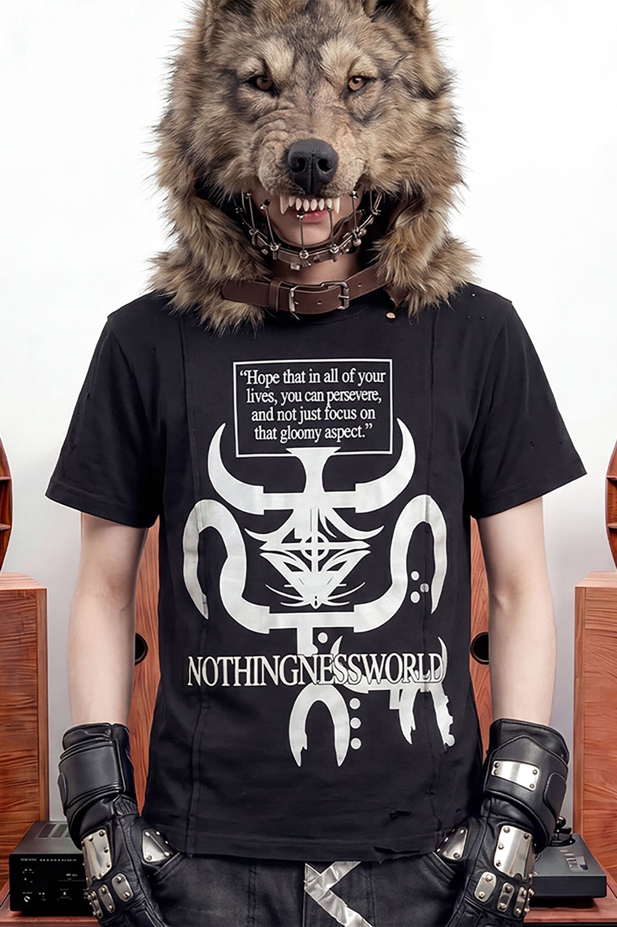 NOTHINGNESS WORLD Distressed Wormhole Graphic Boxy Tee