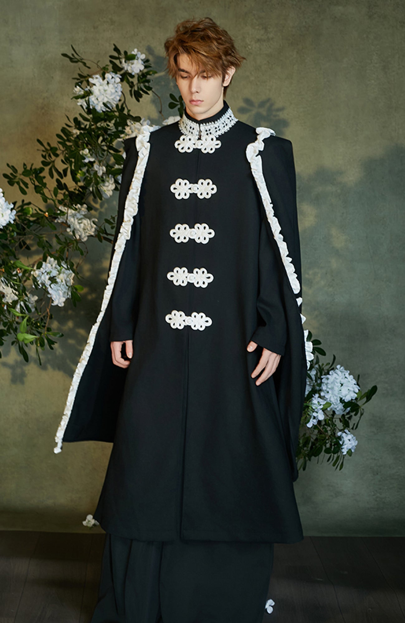 JIECHI Knot Button Draped Cloak Blazer