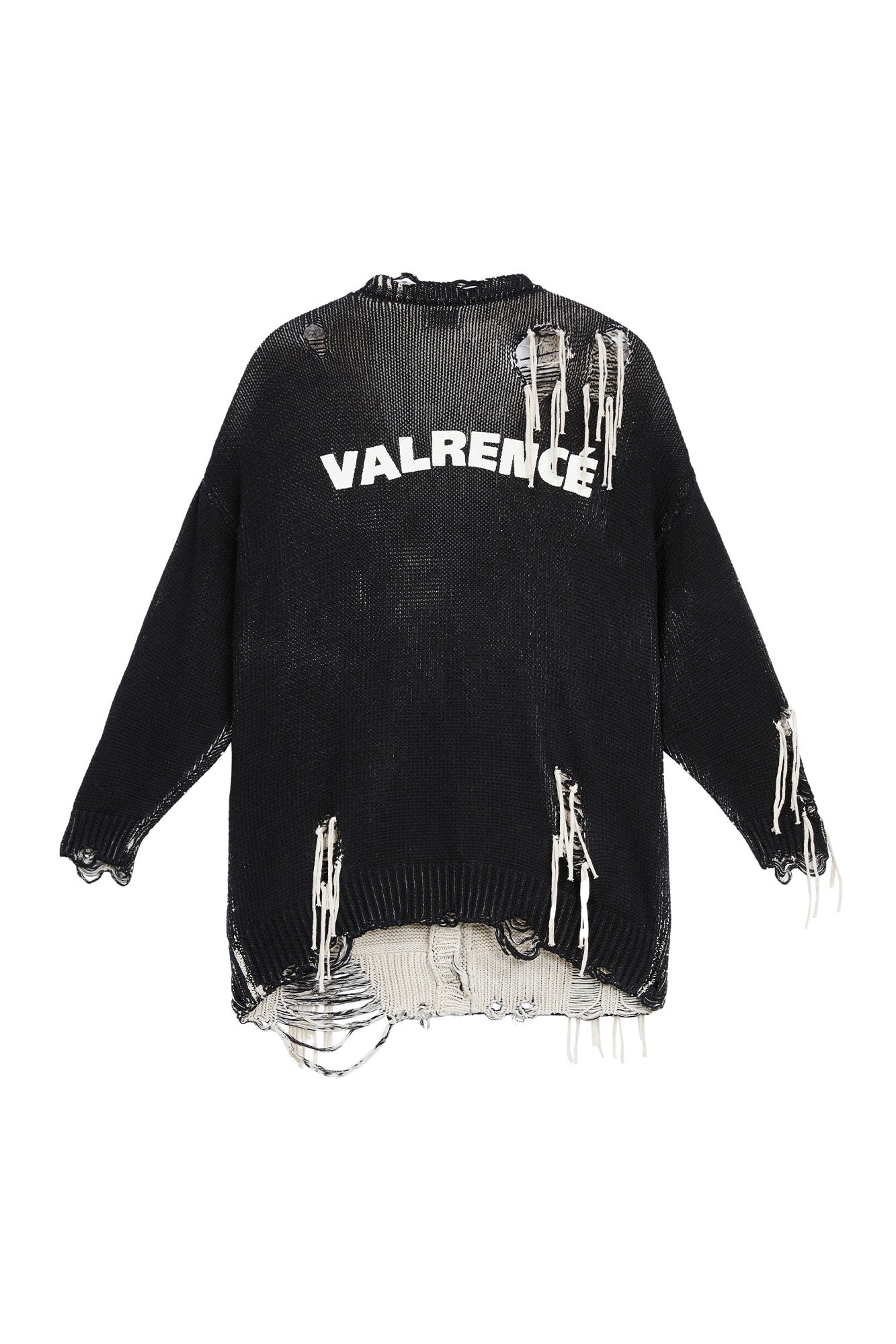 VANN VALRENCE Distressed Frayed Spray V-Neck Cardigan