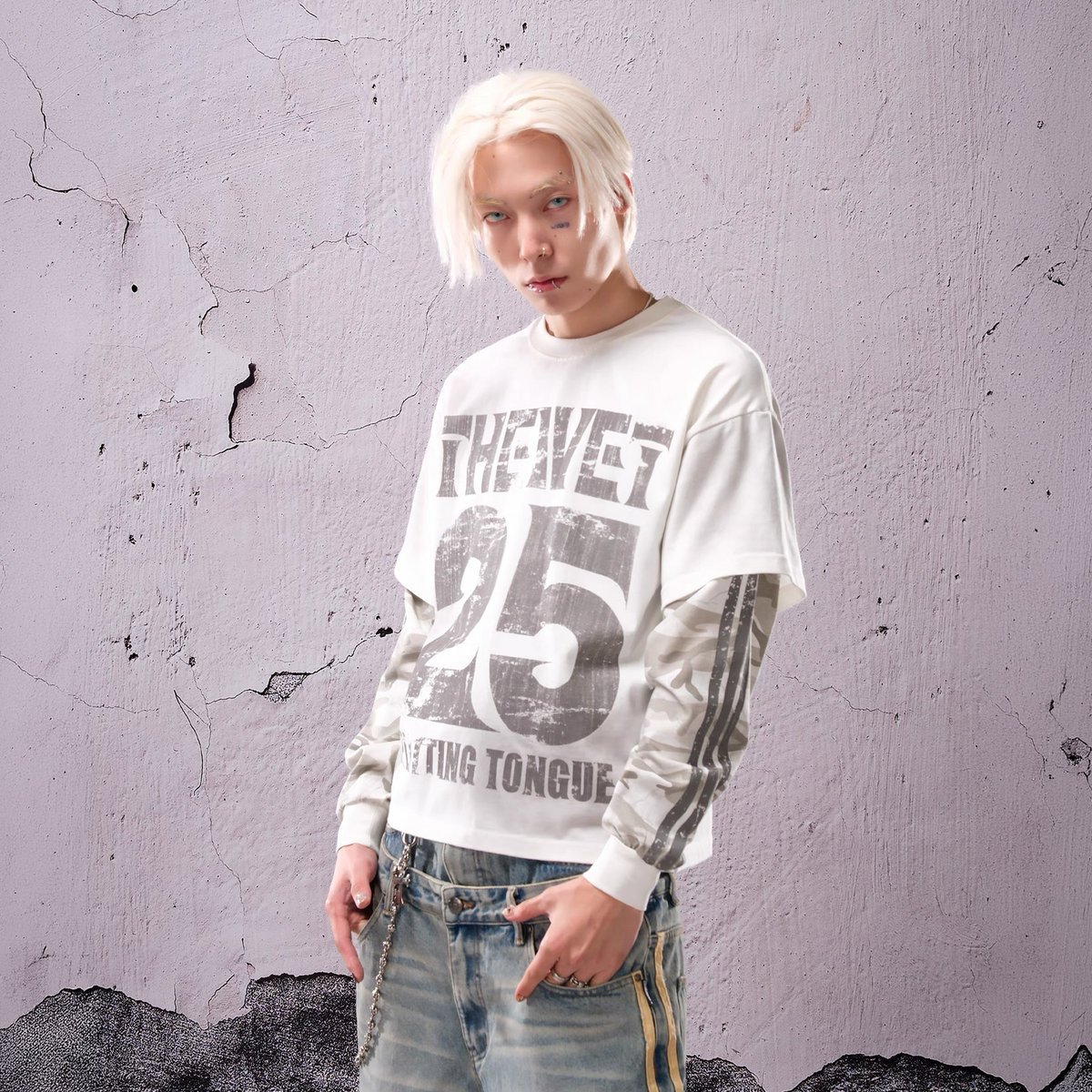THEWET Camo Washed Layered Long-Sleeve Tee