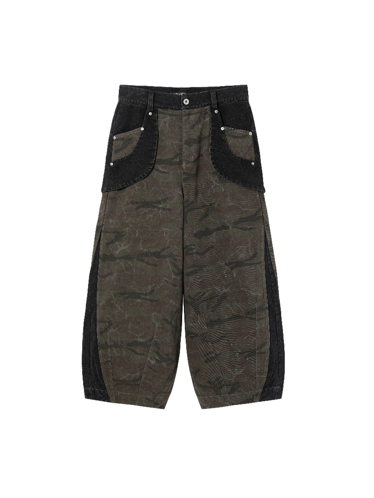 ALVNG AR ANTS Washed Camo Paneled Oversized Lantern Pants