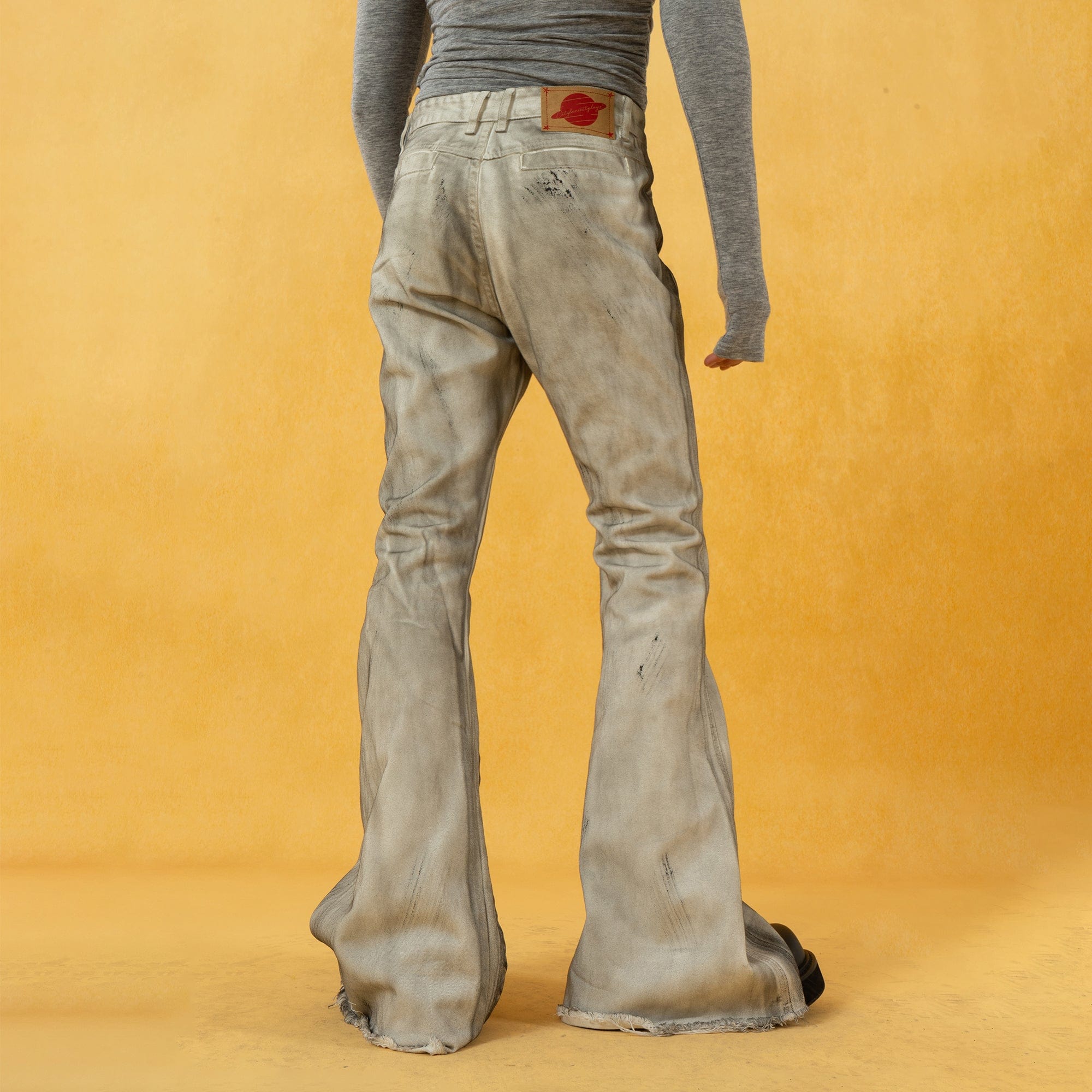 CLP Spliced Distressed Raw Edge Flared Jeans, premium urban and streetwear designers apparel on PROJECTISR.com, CLP