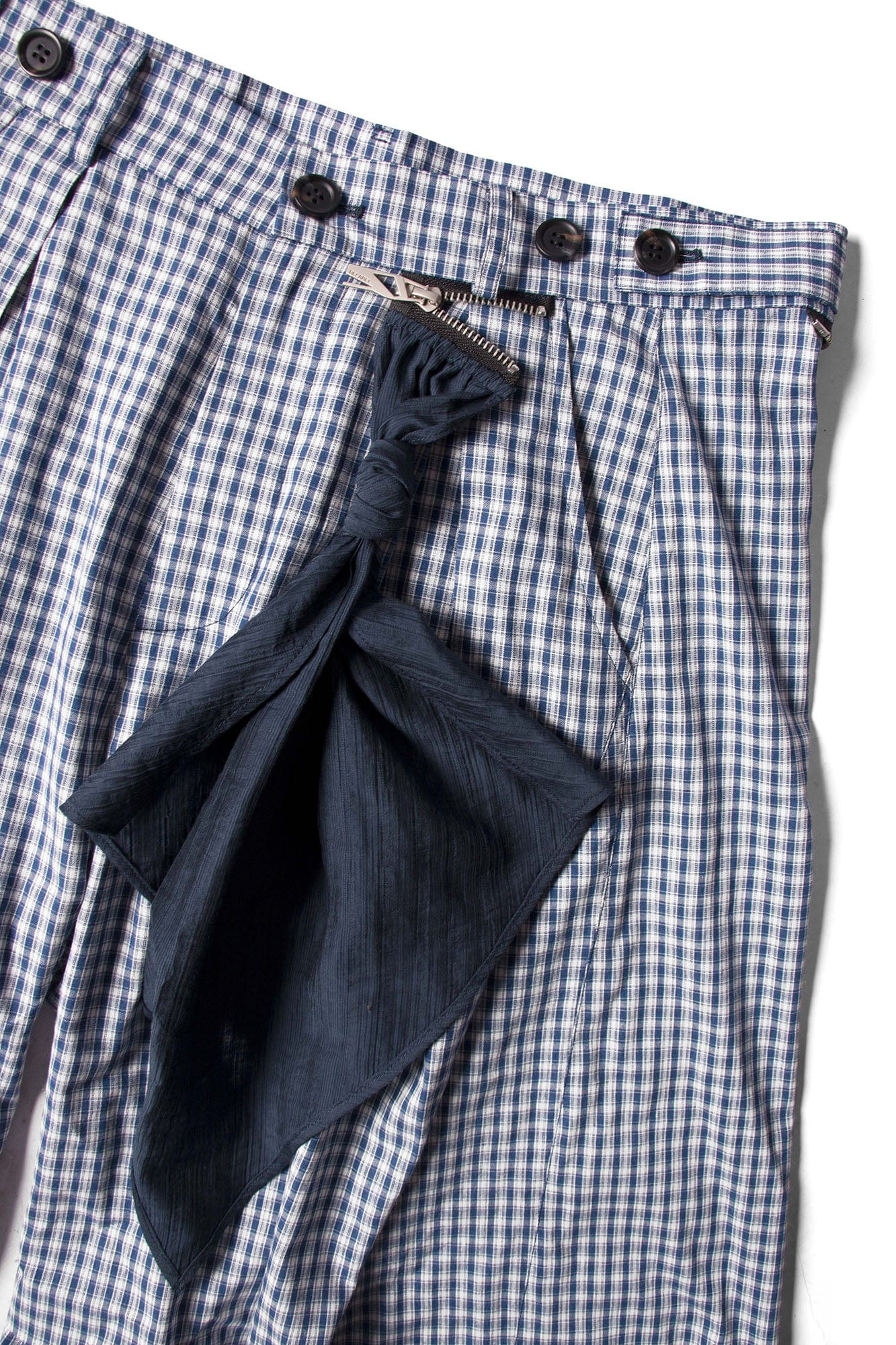 RELABEL Detachable Scarf Grid Pleated Pants, premium urban and streetwear designers apparel on PROJECTISR.com, RELABEL