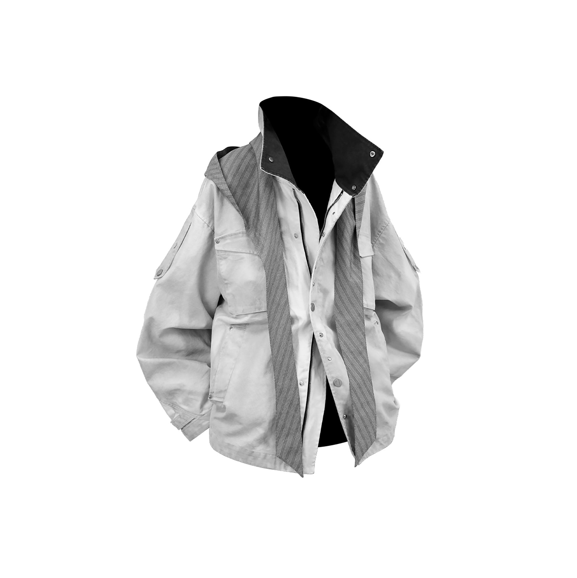 RELABEL Distressed Plaid Hood Oversized Jacket White, premium urban and streetwear designers apparel on PROJECTISR.com, RELABEL