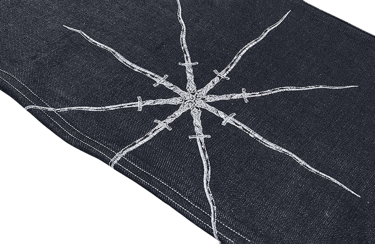 WANNA LAB Embroidered Rivet Distressed Baggy Jeans