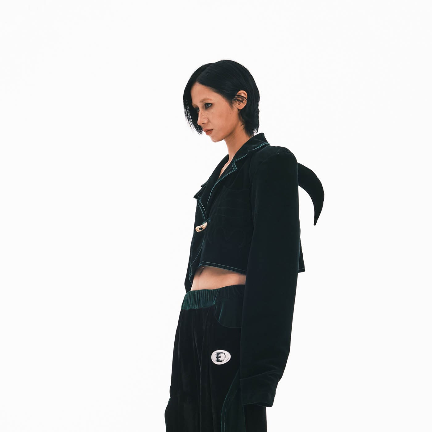EMBRYO Devil Horned Velvet Cropped Jacket, premium urban and streetwear designers apparel on PROJECTISR.com, EMBRYO