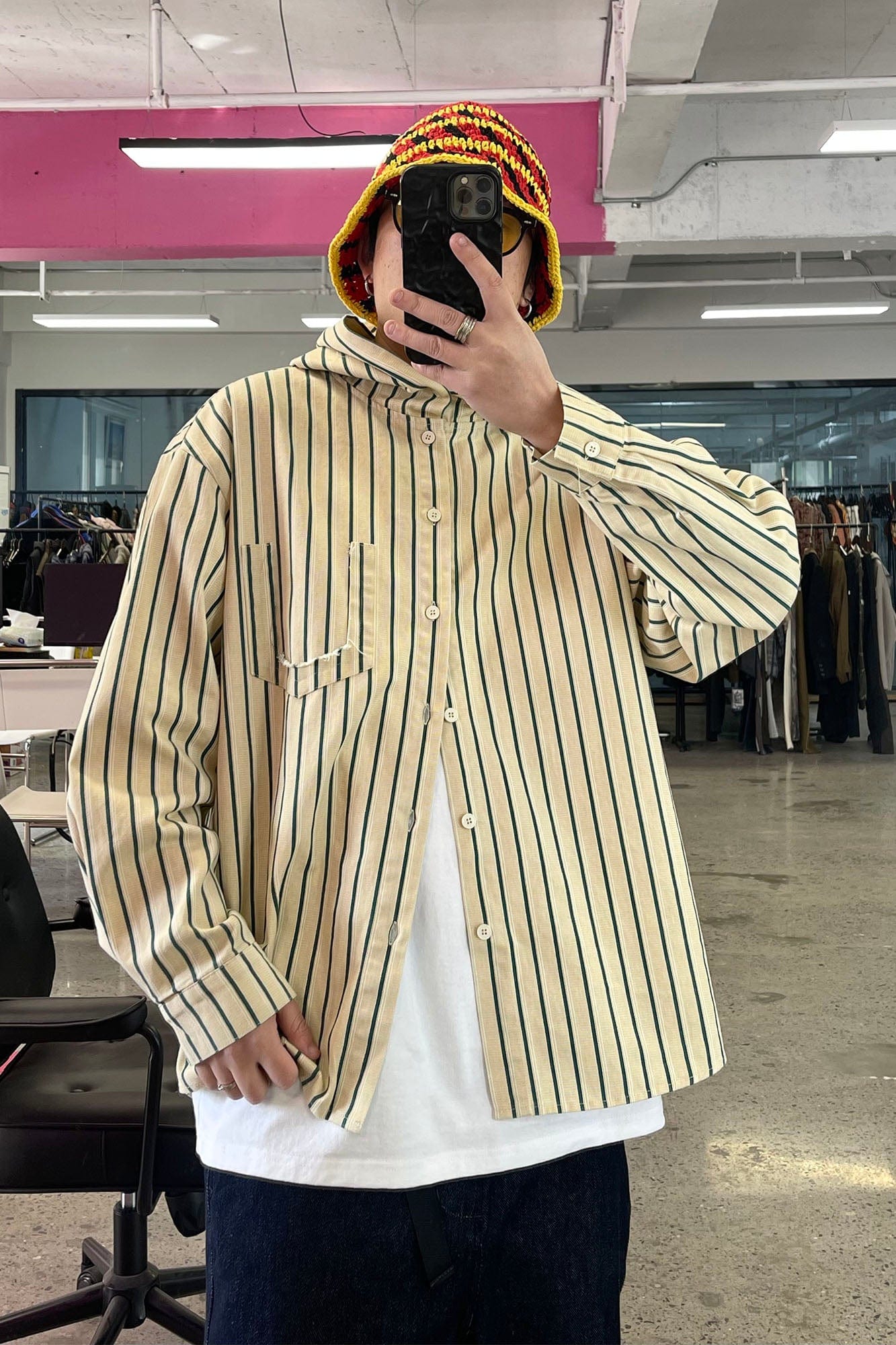 ME DA IGUAL Striped Long-Sleeve Hooded Shirt, premium urban and streetwear designers apparel on PROJECTISR.com, ME DA IGUAL