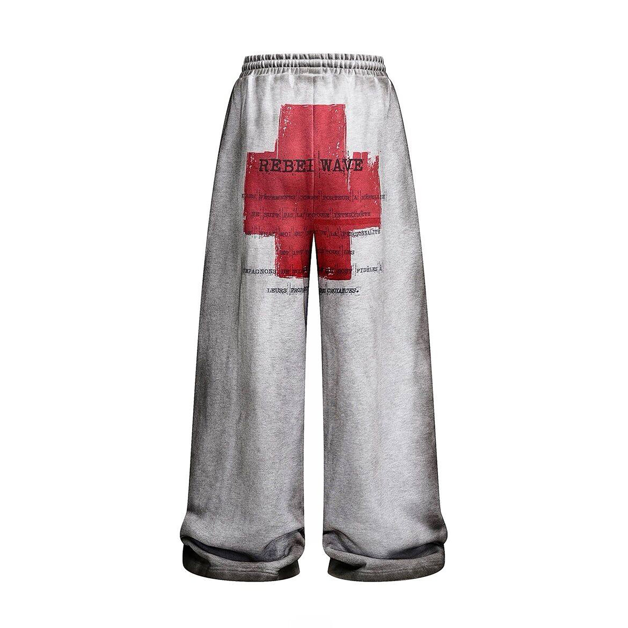 REBEL WAVE Dirty Wash Cross Graphic Sweatpants