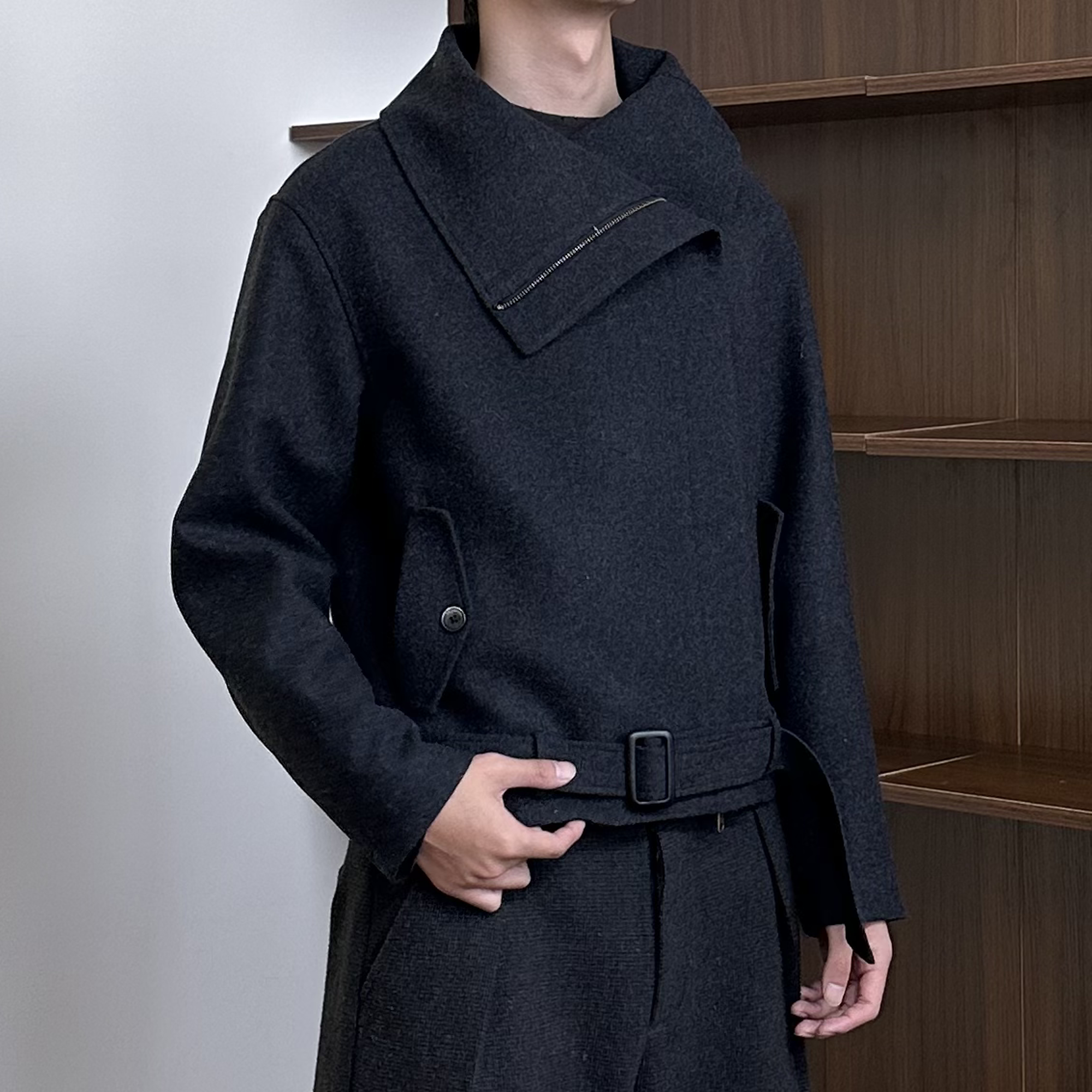 KREATE Asymmetrical Funnel-Neck Wool-Blend Jacket