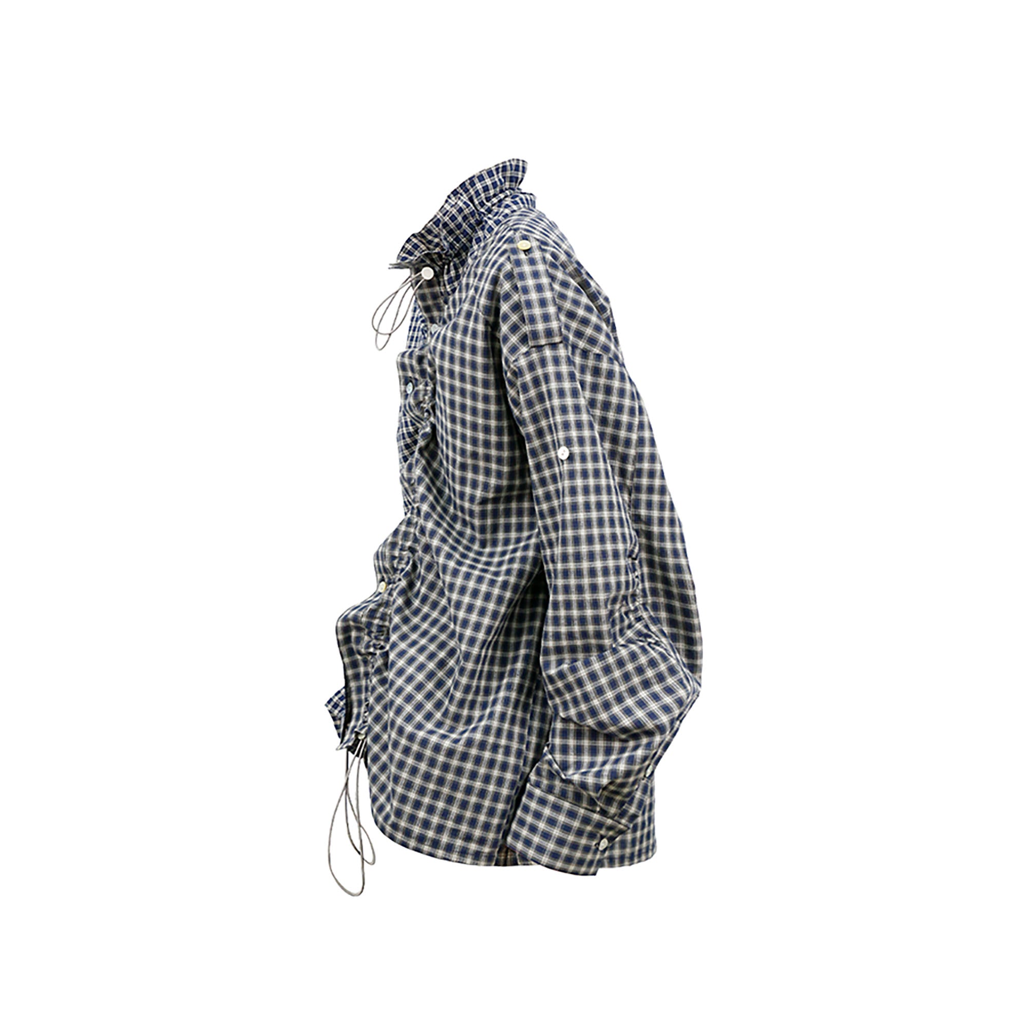 RELABEL Ruched Contrast Gingham Drawstring Shirt, premium urban and streetwear designers apparel on PROJECTISR.com, RELABEL