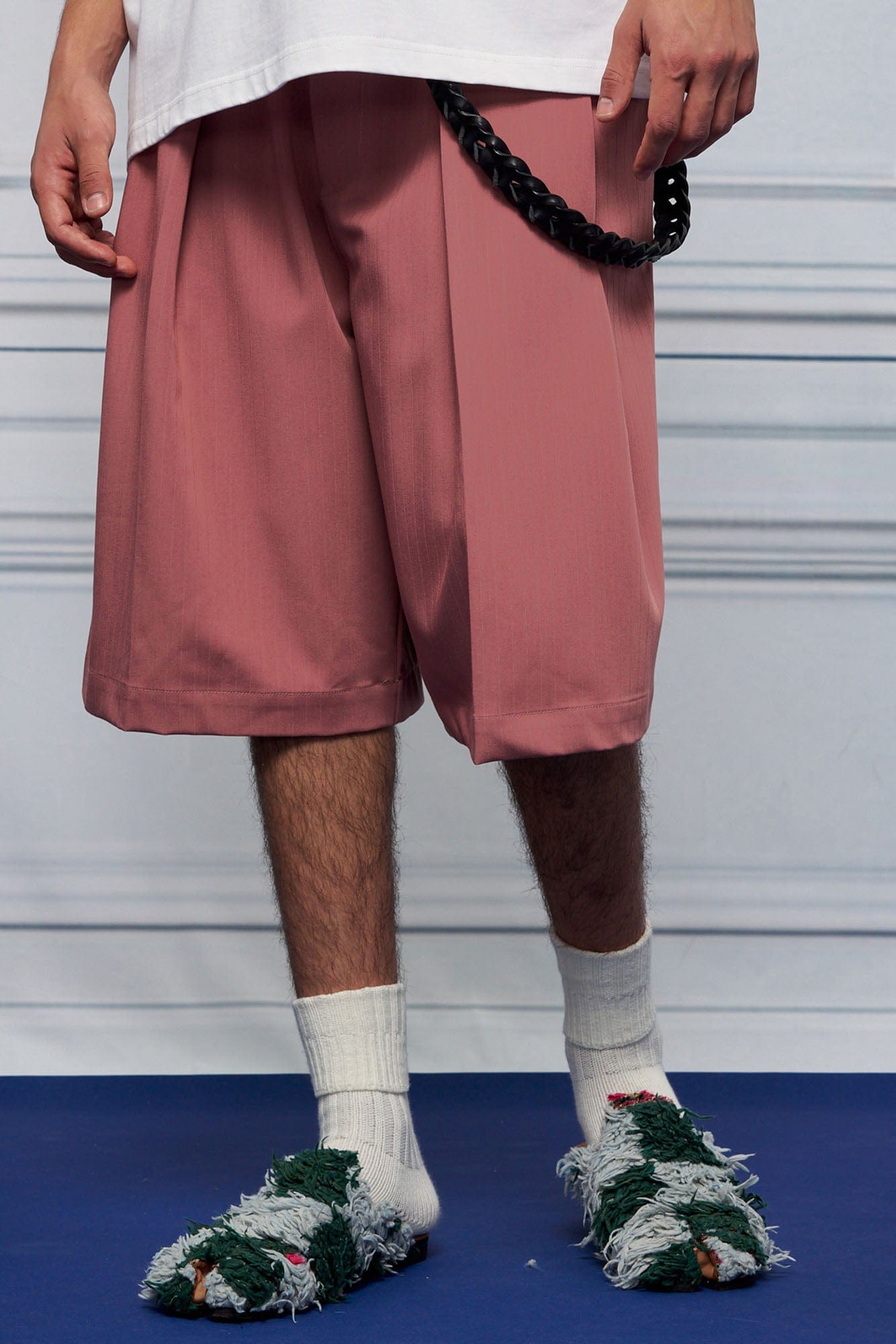 UNLIMITED MOTE Pleated Wide-Leg Drawstring Shorts Rose Pink, premium urban and streetwear designers apparel on PROJECTISR.com, UNLIMITED MOTE