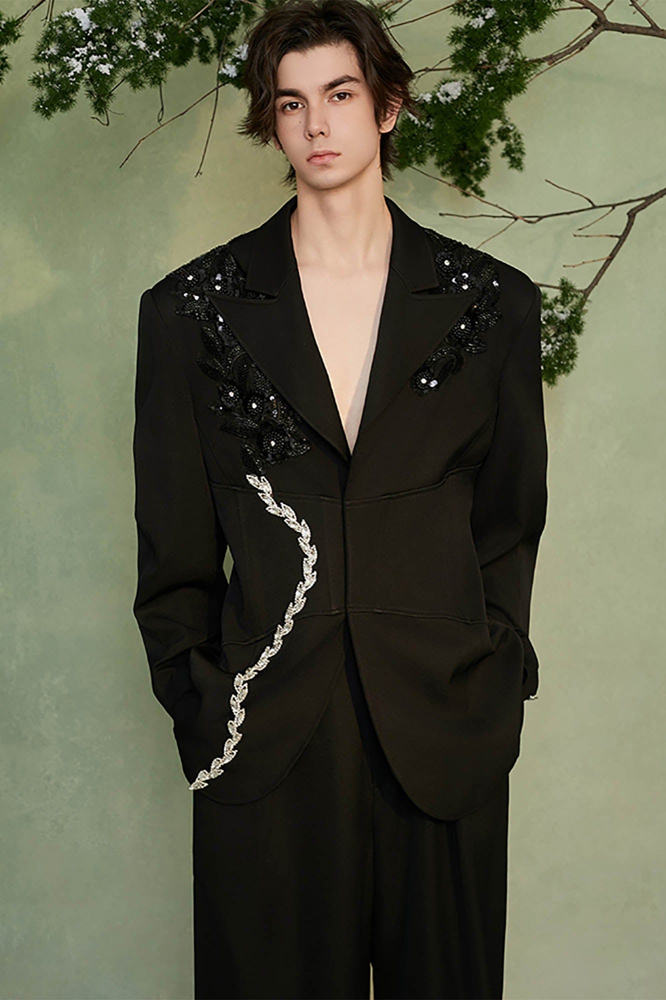 JIECHI The Midnight Floral Blazer, premium urban and streetwear designers apparel on PROJECTISR.com, JIECHI