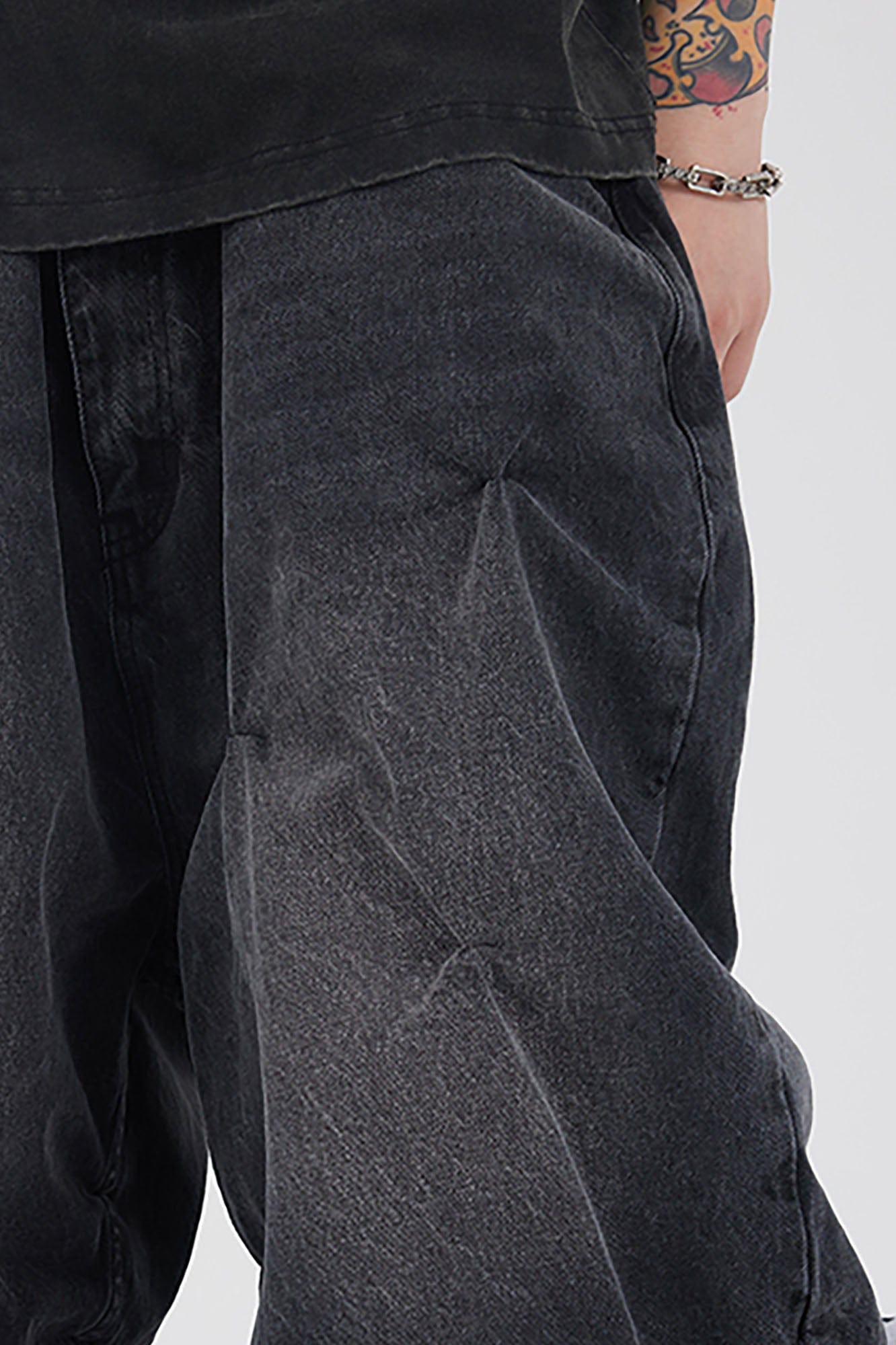 BLACK8MOB Distressed Crinkled Detachable Baggy Jeans
