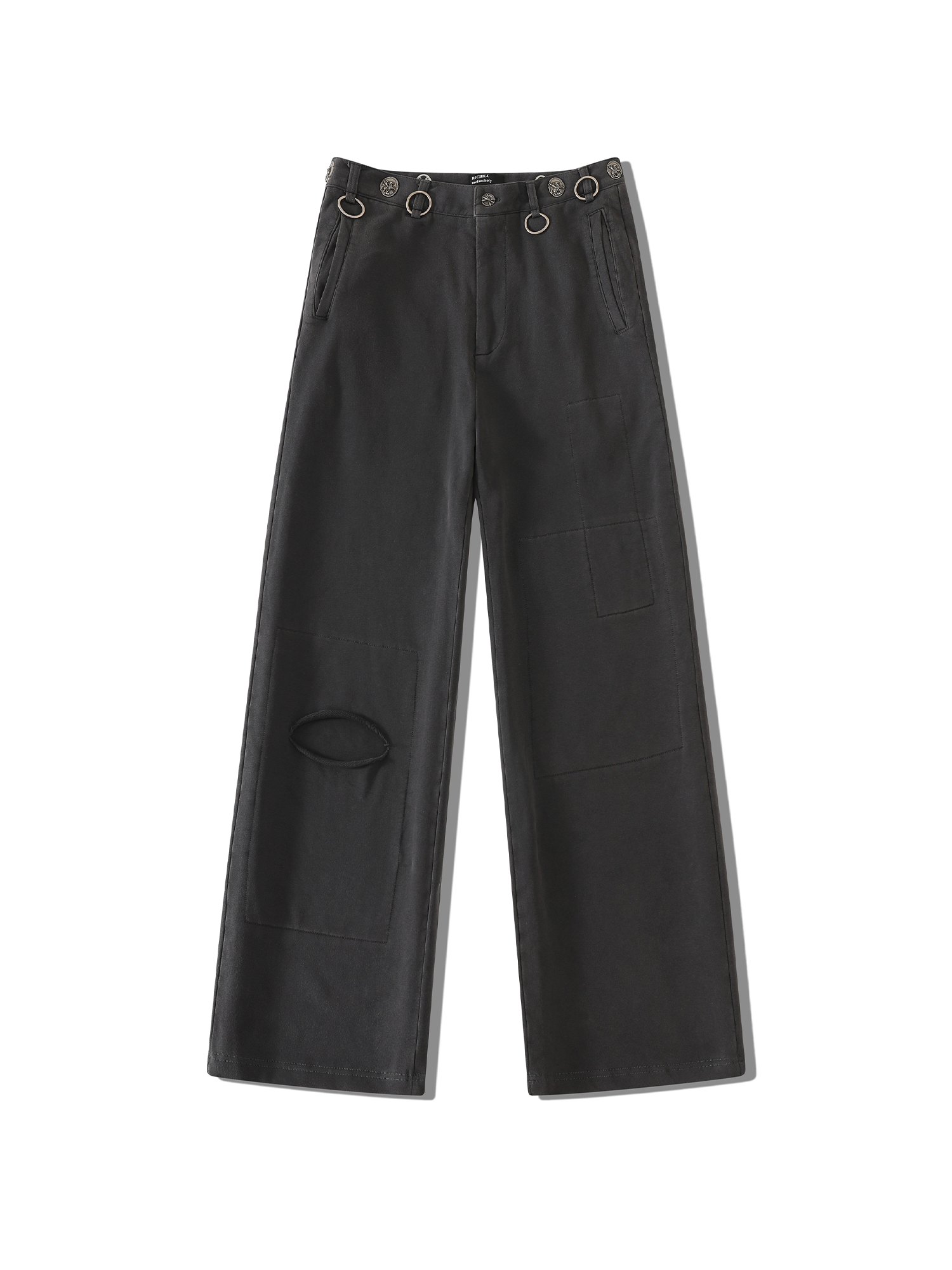 RICHILL Ring Detail Coin Button Distressed Pants