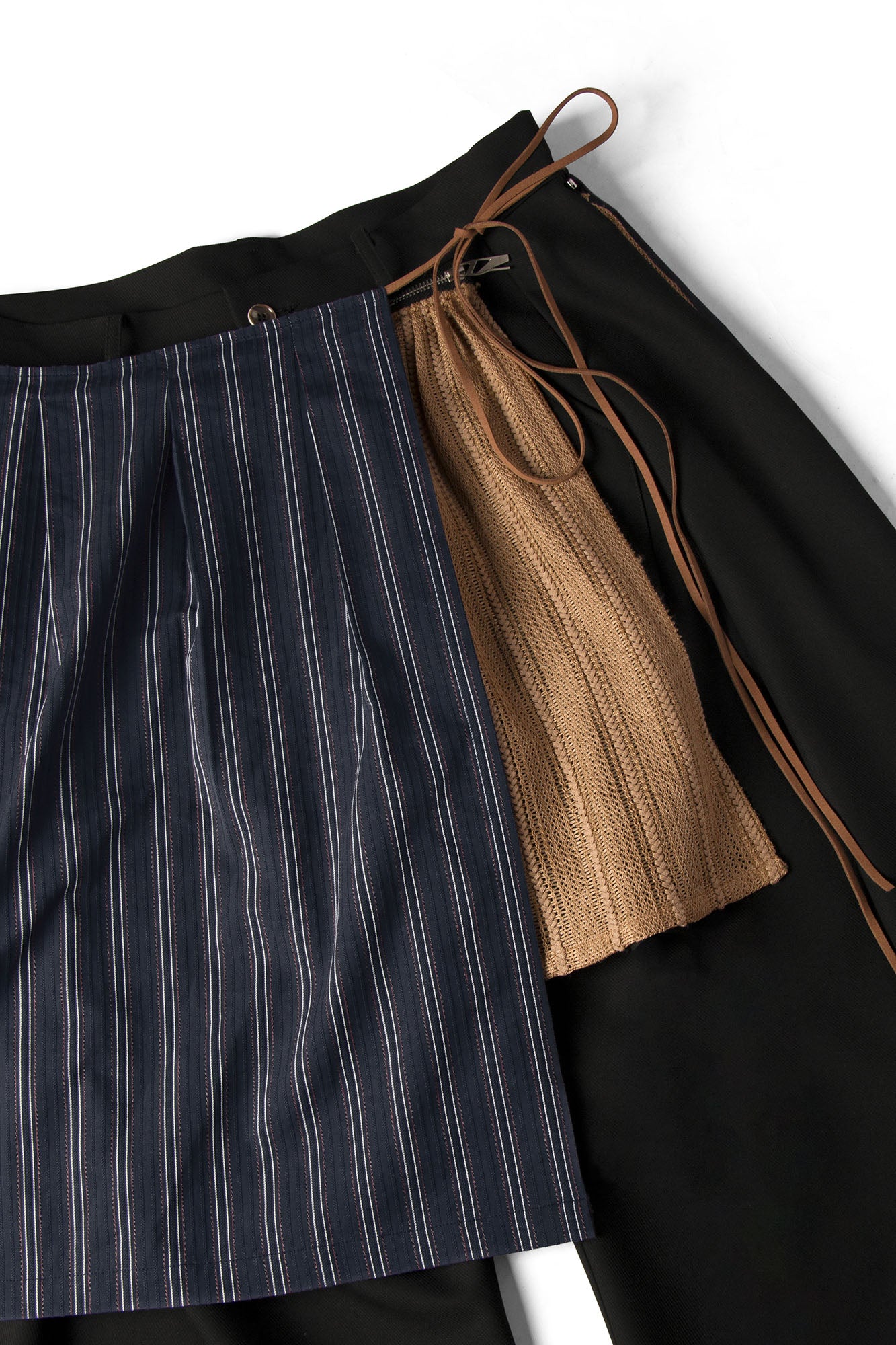 RELABEL Layered Striped Apron Wide-Leg Pants, premium urban and streetwear designers apparel on PROJECTISR.com, RELABEL