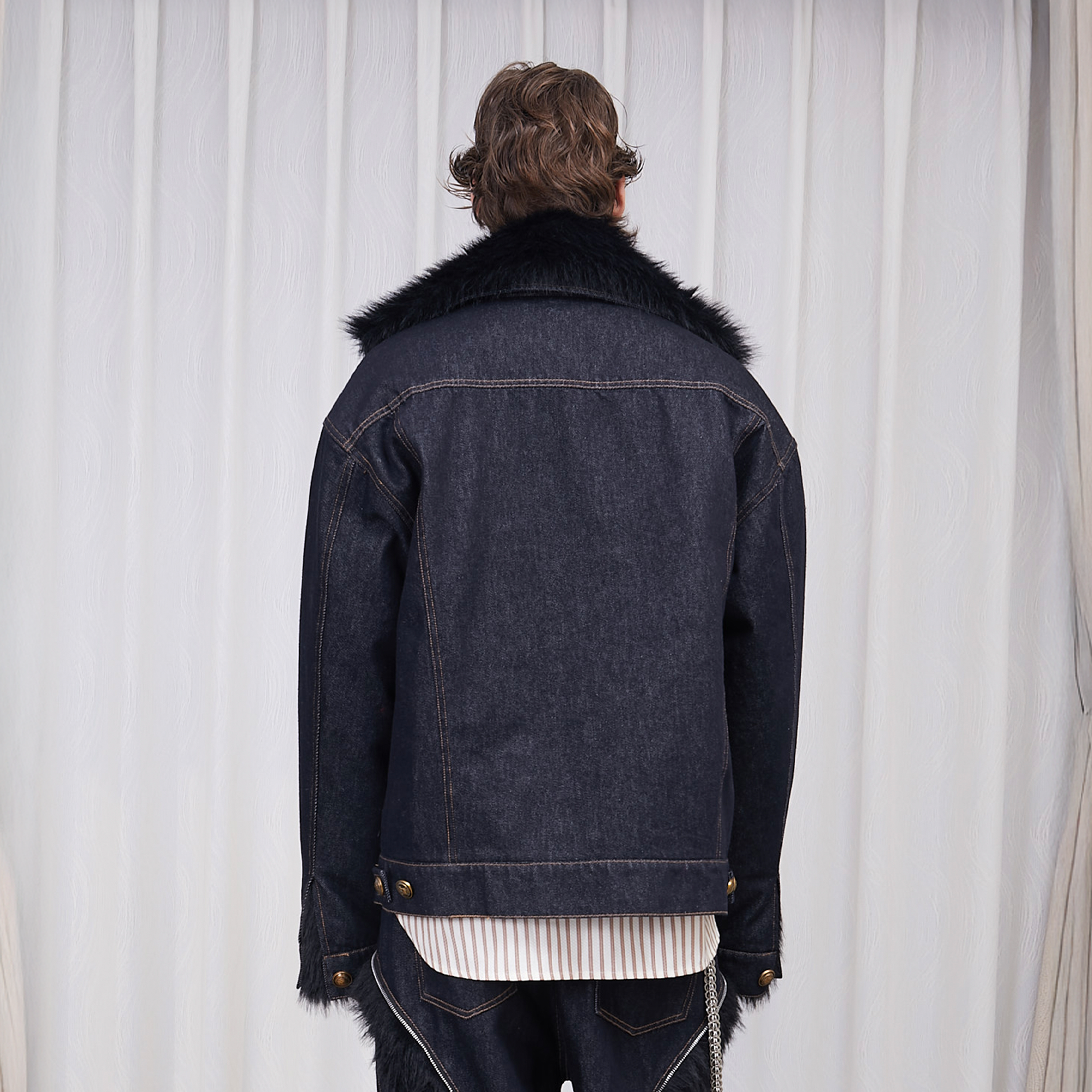 ASSEEN Detachable Faux Fur Linner Denim Jacket