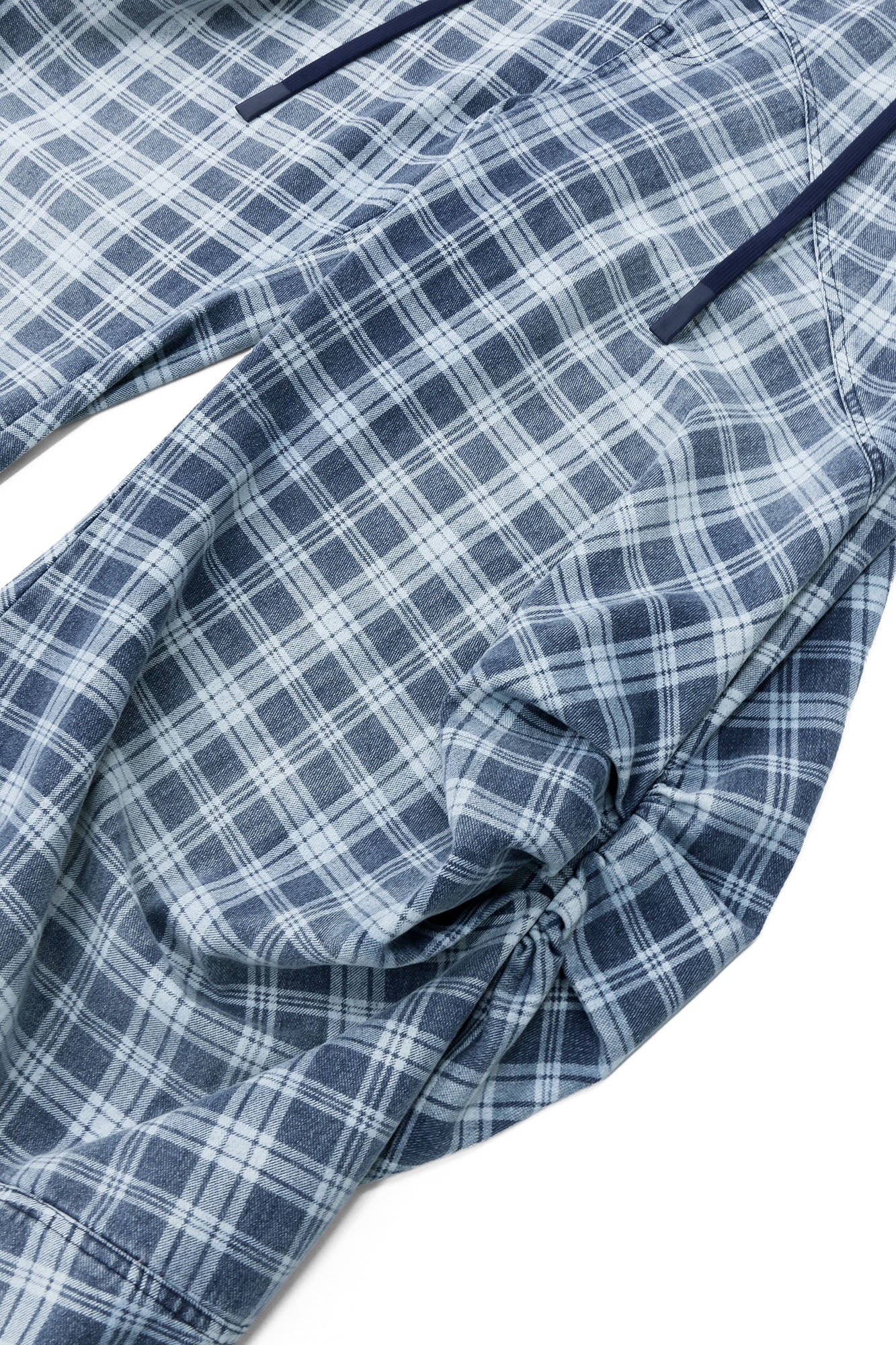 RELABEL Washed Plaid Paneled Oversized Jeans, premium urban and streetwear designers apparel on PROJECTISR.com, RELABEL