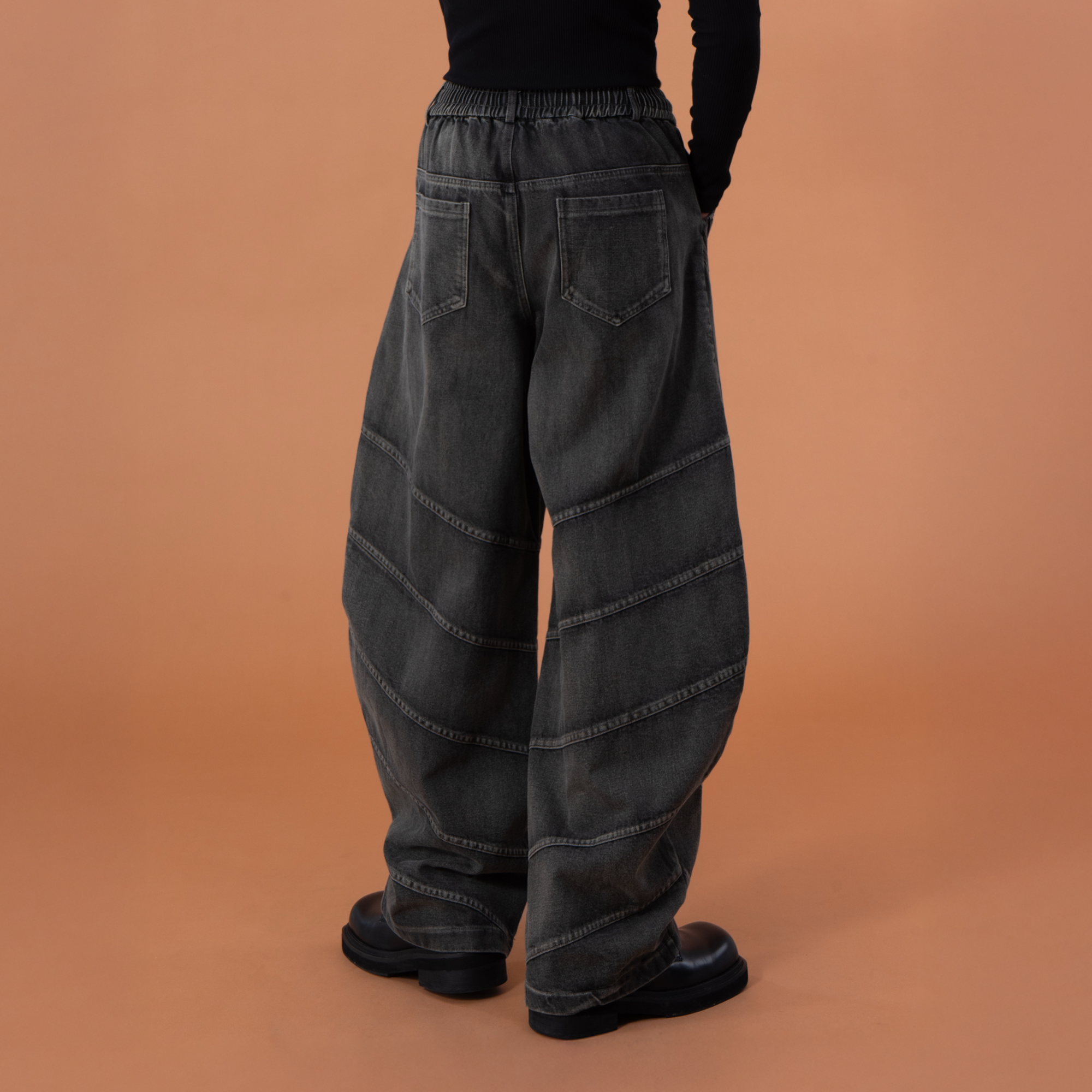 CLP Washed Arc Panel Strap Wide-Leg Jeans