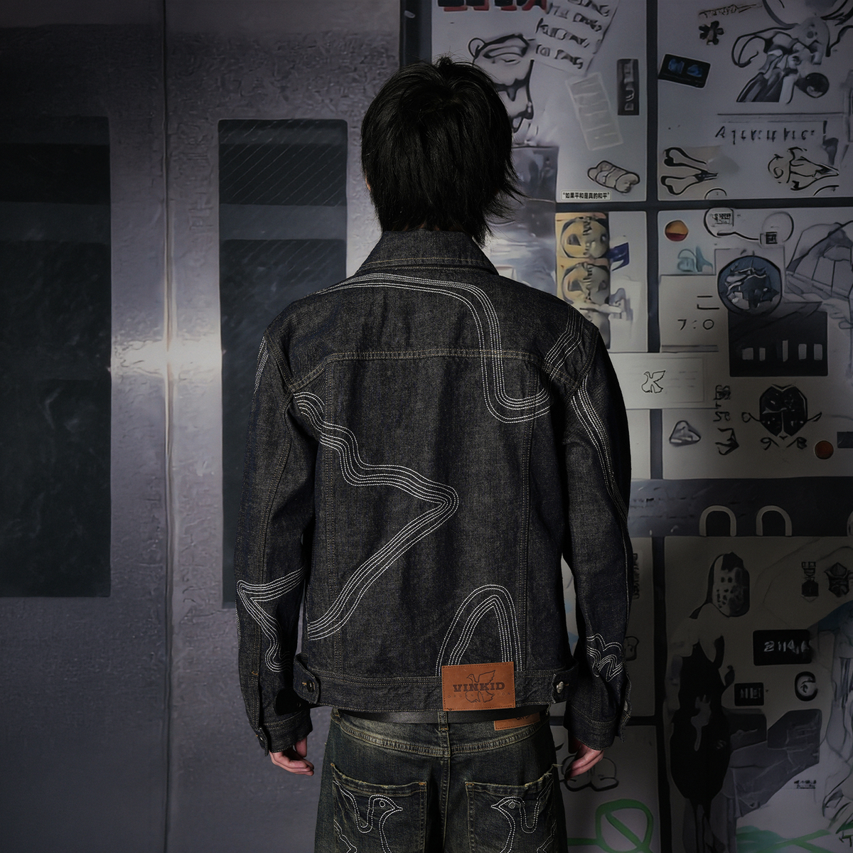VINKID Raw Denim Paneled Lapel Jacket, premium urban and streetwear designers apparel on PROJECTISR.com, VINKID