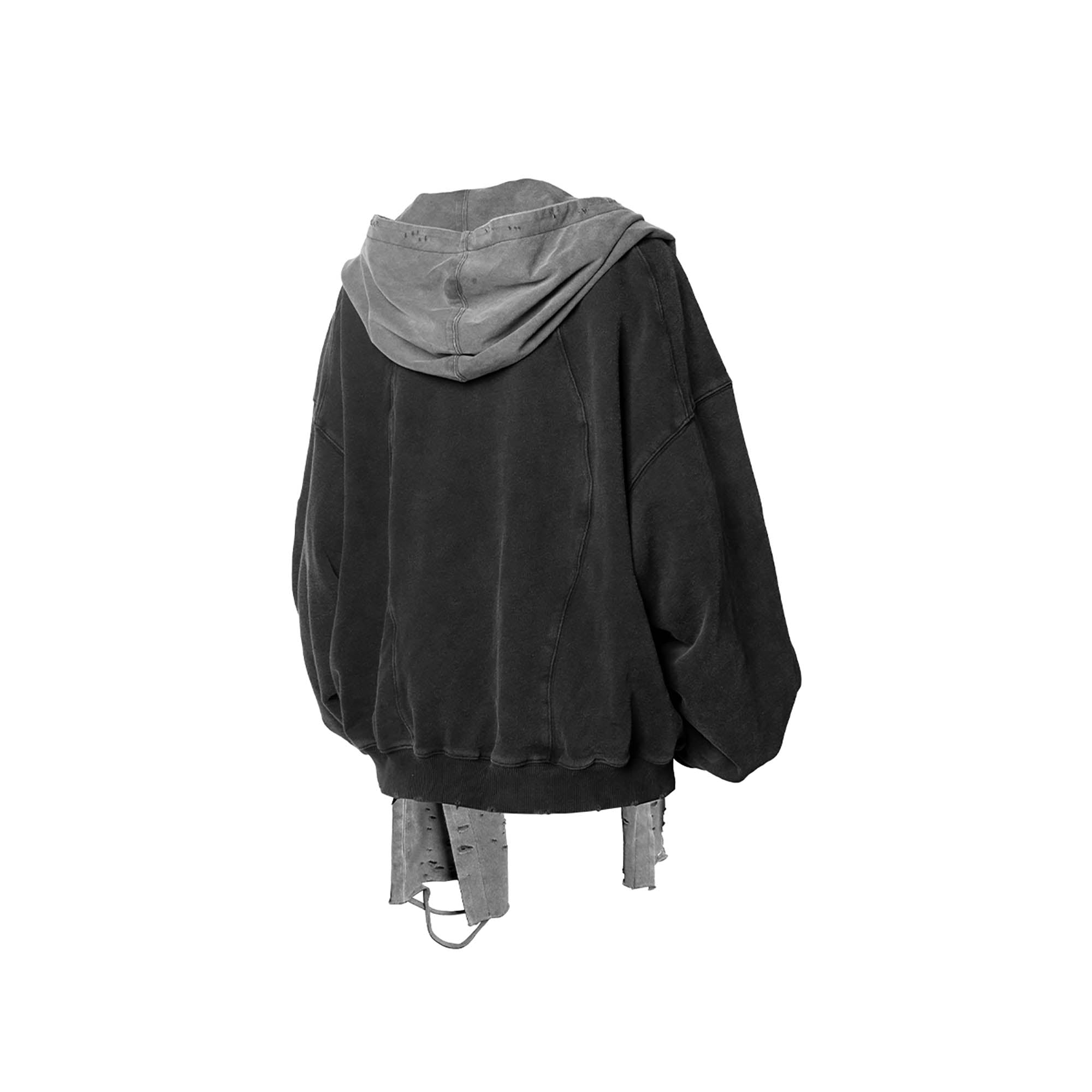 RELABEL Detachable-Hood Distressed Ripped Sweatshirt, premium urban and streetwear designers apparel on PROJECTISR.com, RELABEL