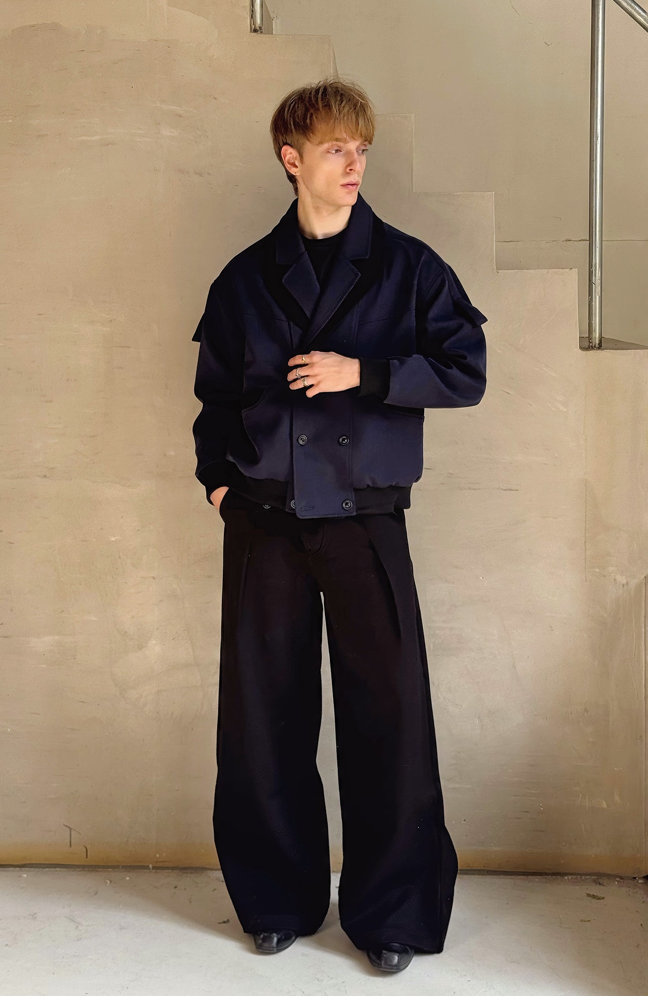 ESAIAS Paneled Double-Lapel Bomber Jacket