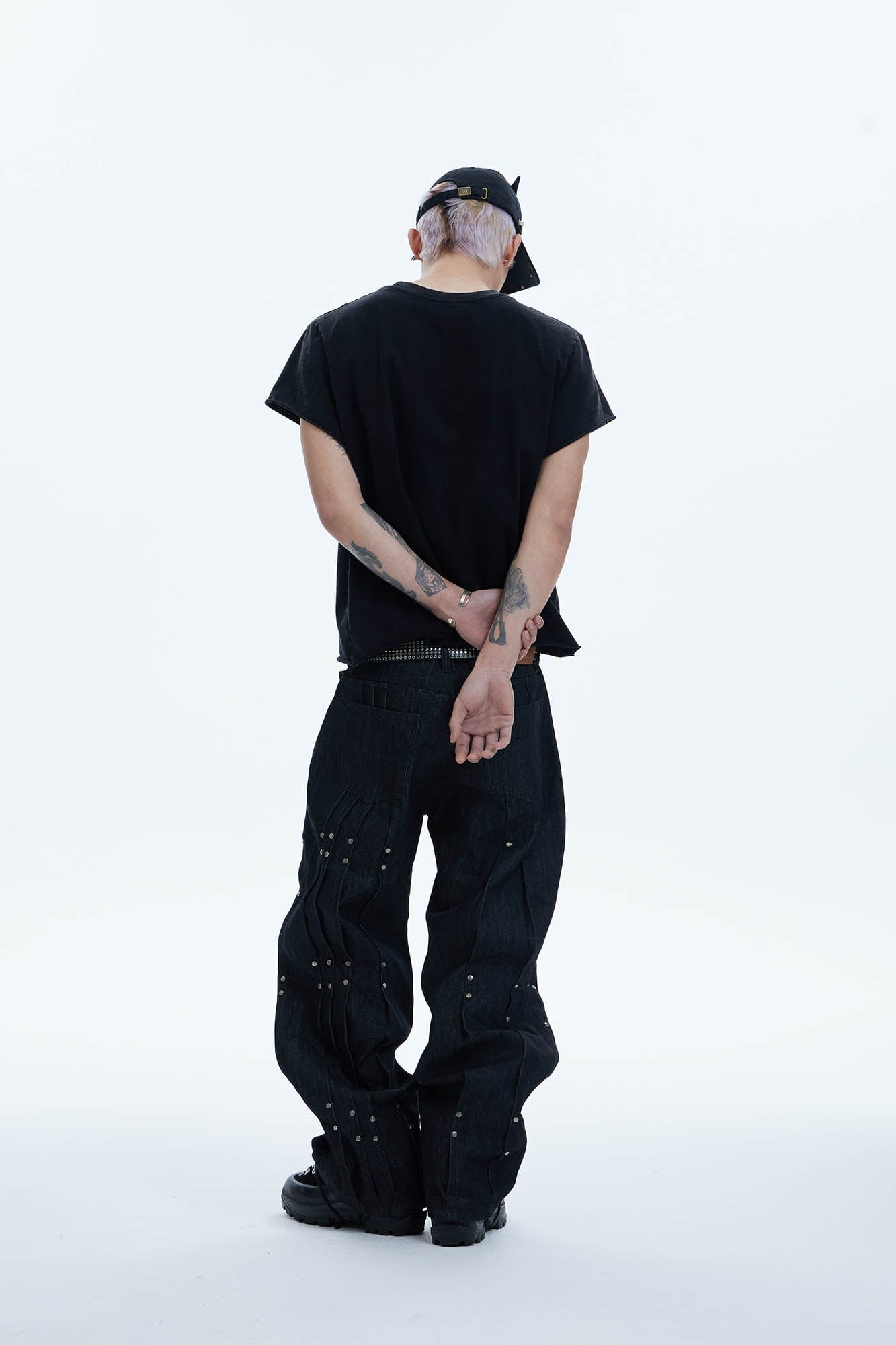 DND4DES Paneled Rivet Wide-Leg Jeans, premium urban and streetwear designers apparel on PROJECTISR.com, DND4DES