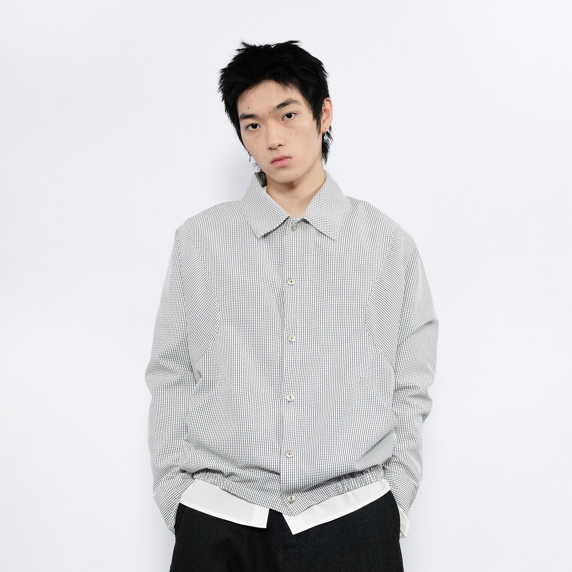 7440 37 1 Grid Check Batwing Sleeves Shirt, premium urban and streetwear designers apparel on PROJECTISR.com, 7440 37 1