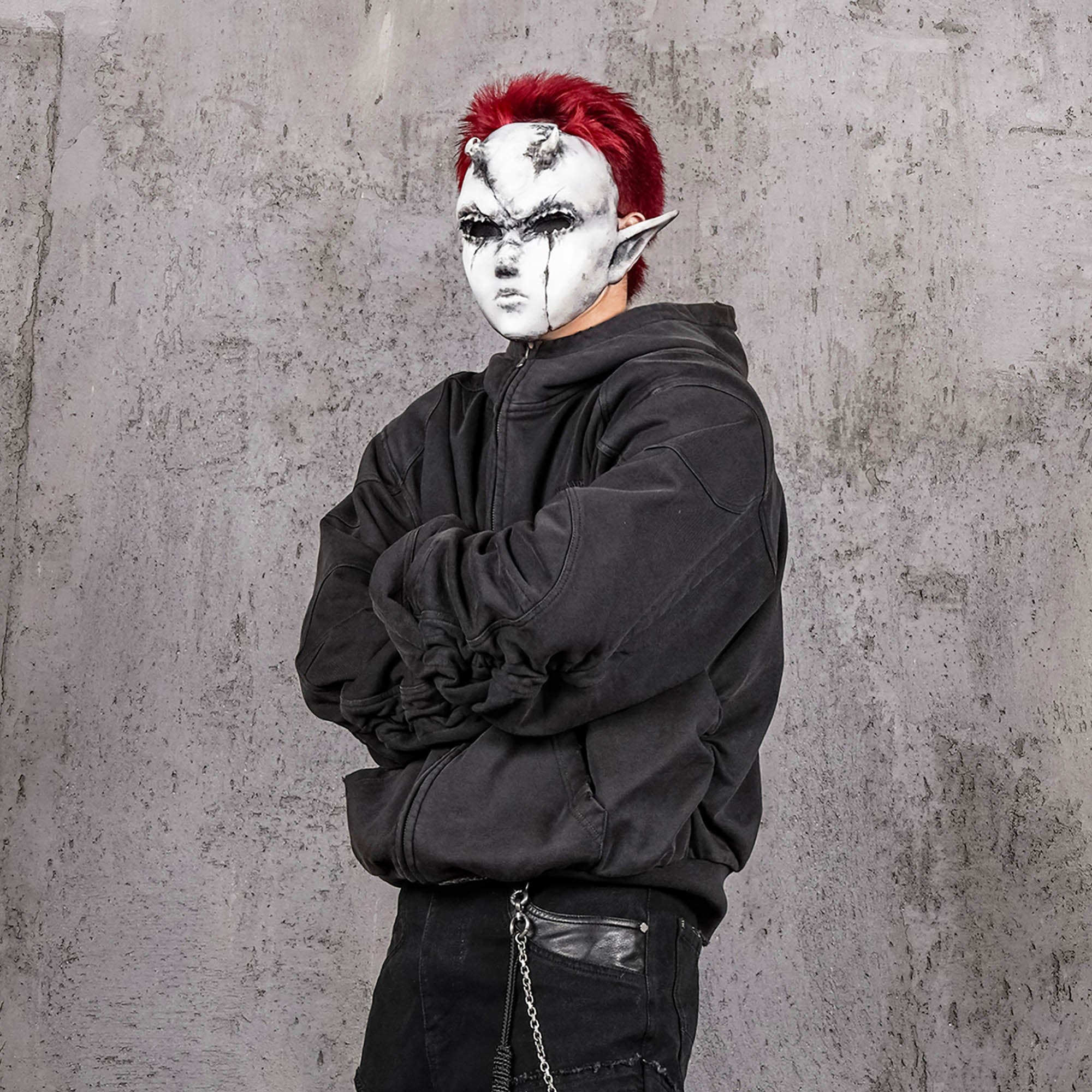 UNDERWATER Distressed Spliced Fallen Armor Zip-Up Hoodie, premium urban and streetwear designers apparel on PROJECTISR.com, UNDERWATER