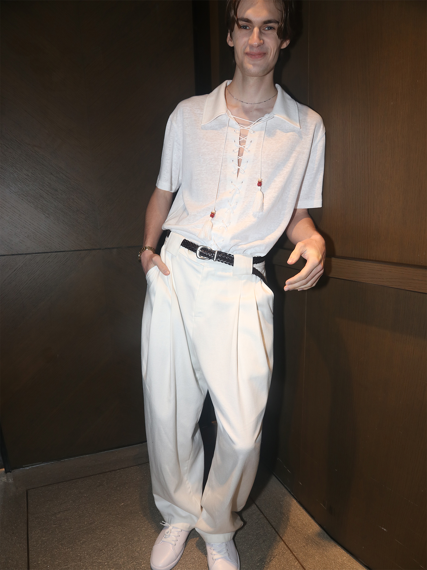 ASSEEN Tassel Lace-Up Short-Sleeve Polo Tee
