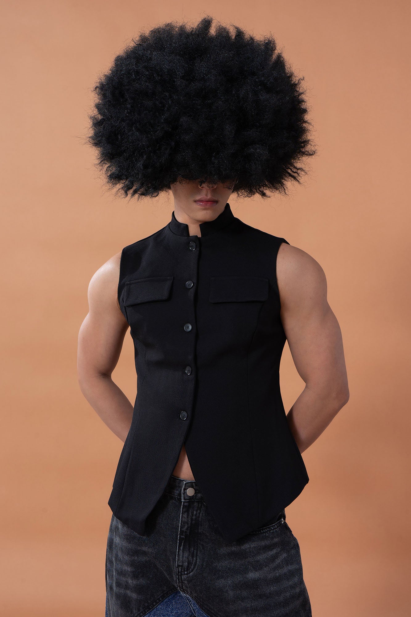 CLP Mandarin-Collar Curved-Placket Button Vest, premium urban and streetwear designers apparel on PROJECTISR.com, CLP