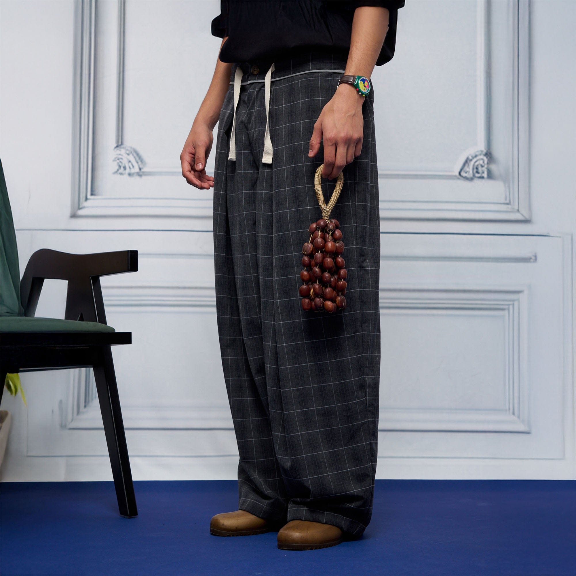 UNLIMITED MOTE Pleated Drawstring Wide-Leg Pants, premium urban and streetwear designers apparel on PROJECTISR.com, UNLIMITED MOTE